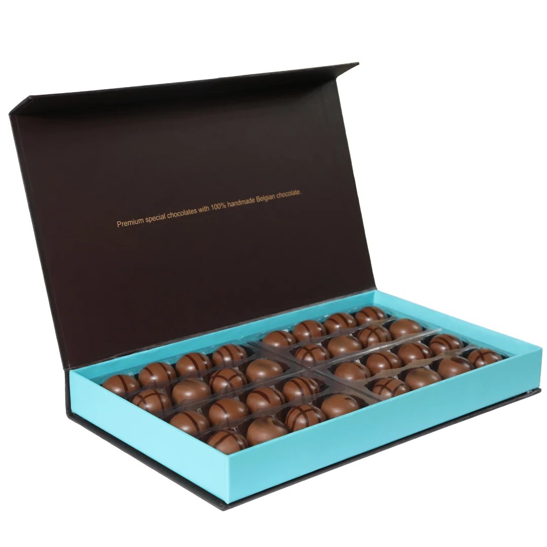 %100 El Yapımı Belçika Çikolatalı Karışık Pralin Kahverengi Kutu 32'li