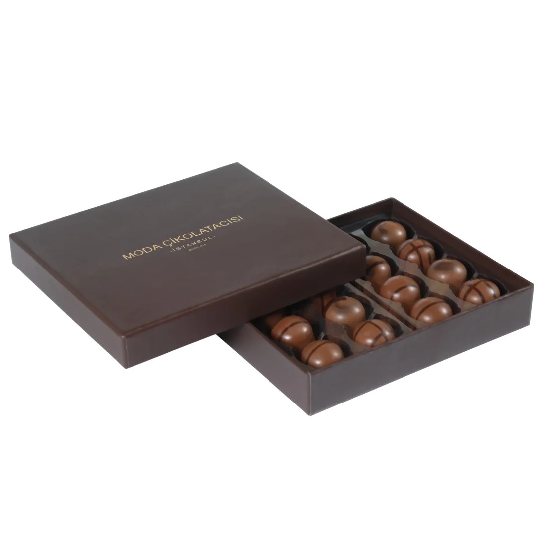 %100 El Yapımı Belçika Çikolatalı Karışık Pralin Kahverengi Kutu 16'lı