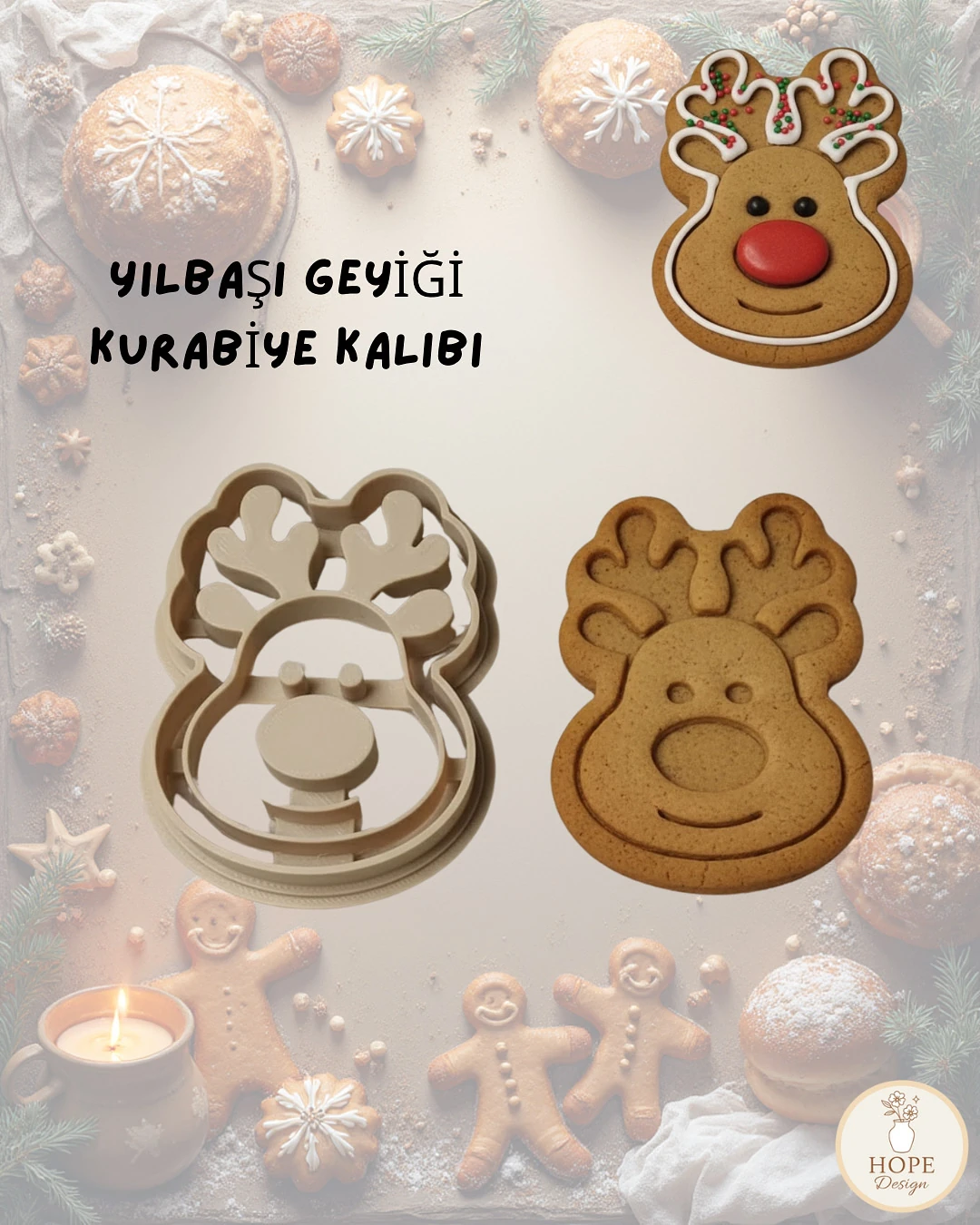 🦌 3D Baskı Geyik Kurabiye Kalıbı – Yılbaşı Temalı 🎄