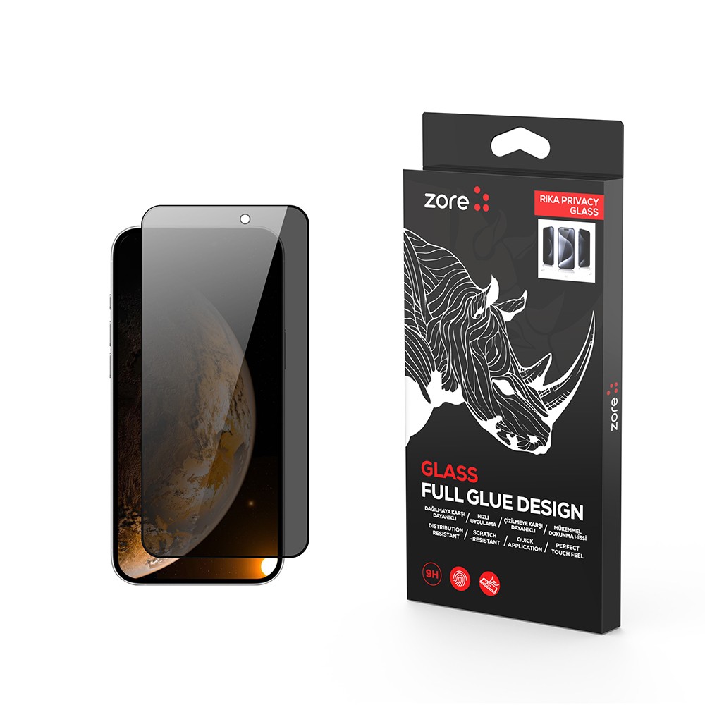 Apple iPhone 17 Zore Rika Premium Privacy Temperli Cam Ekran Koruyucu
