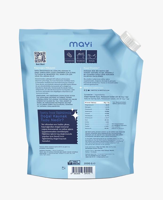 MAYİ ÖĞÜTÜLMÜŞ SOFRA TUZU 2 KG  (İYOT İLAVELİ)