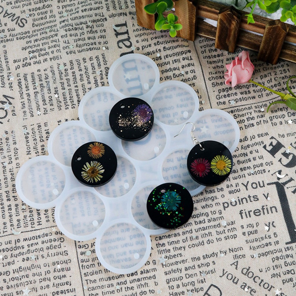 Epoksi Çoklu Silikon Kalıp Anahtarlık Daire Yuvarlak Delikli Kolye Küpe Kalıbı 3.4CM 12 li