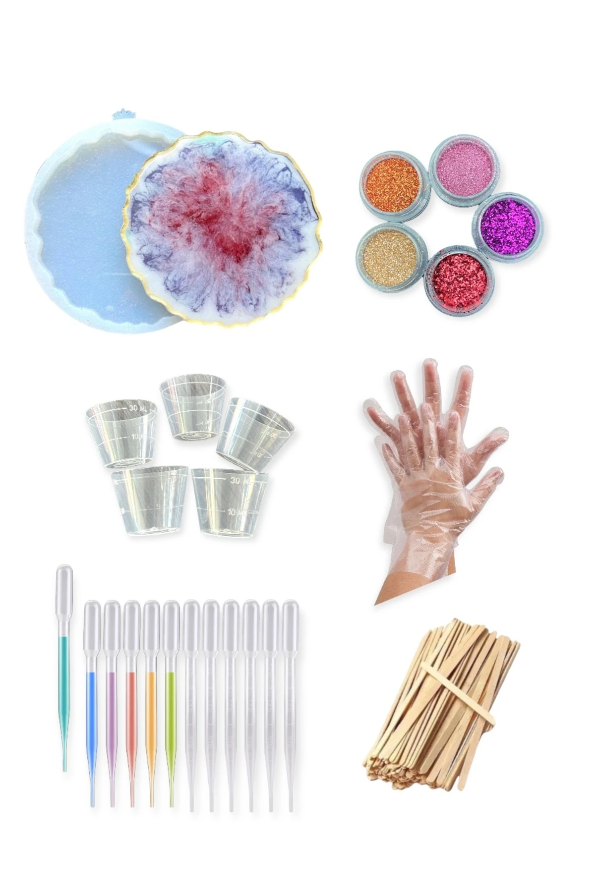 Epoksi Başlangıç Seti , Epoksi Kalıp Set, Pipet , Döküm Kabı , Epoksi Kalıbı, Sim Glitter