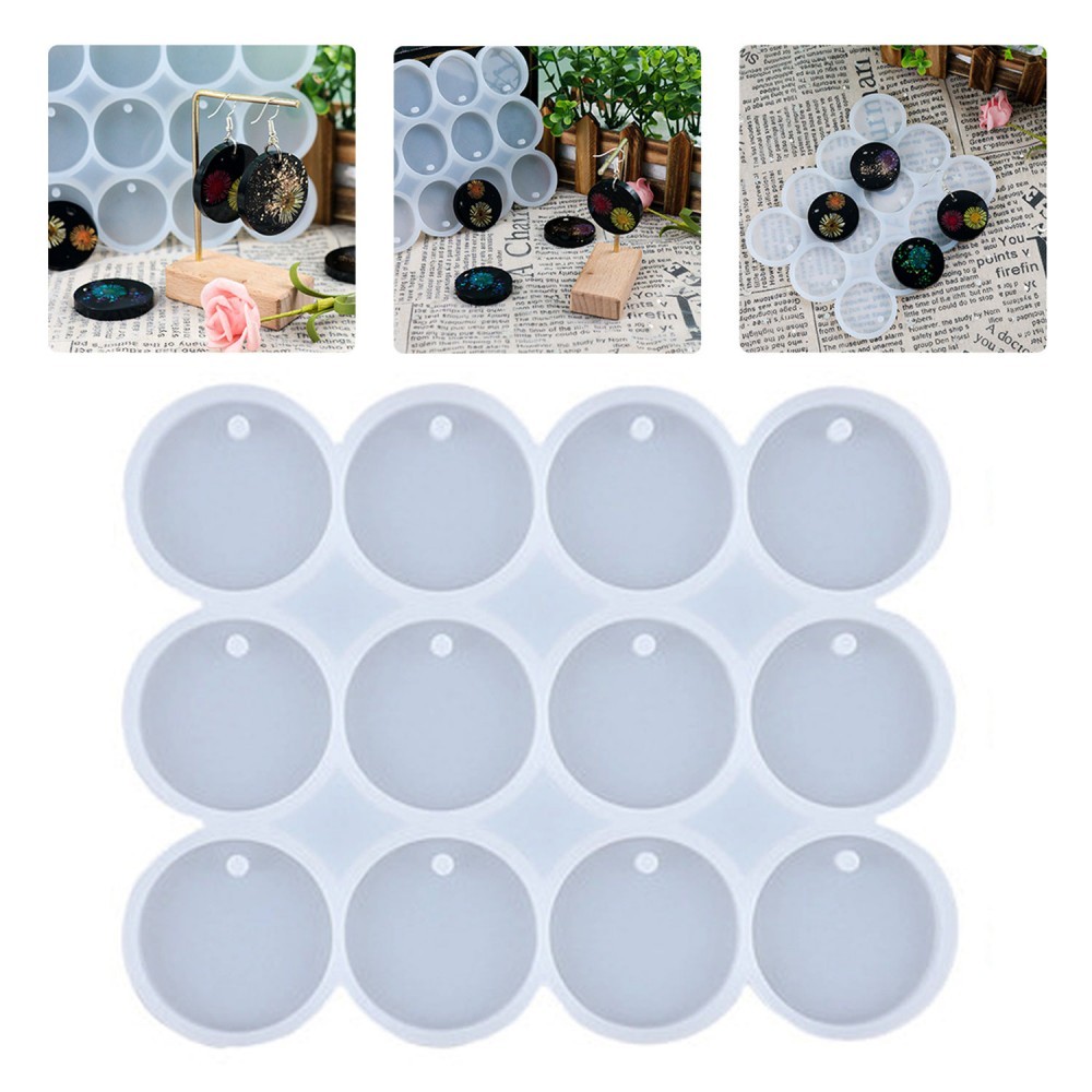 Epoksi Çoklu Silikon Kalıp Anahtarlık Daire Yuvarlak Delikli Kolye Küpe Kalıbı 3.4CM 12 li