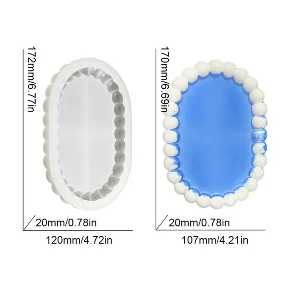 Silikon Kalıp Epoksi Taş Tozu Beton Oval Mini Misketli Bubble Tepsi Kalıbı 17.2X12 CM tk4