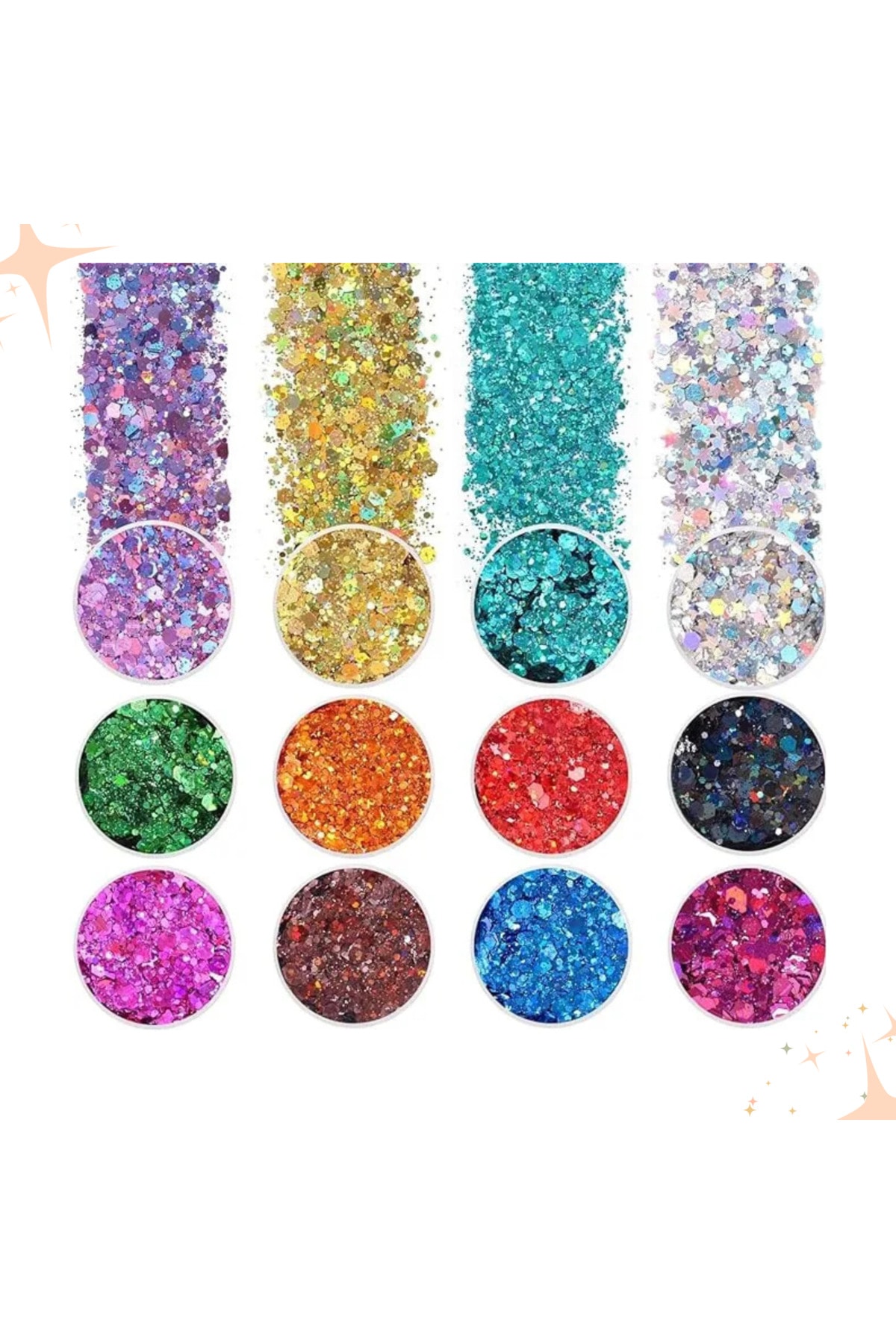 60gr   Epoksi Chunky Glitter 12 x 5gr , Epoksi Mum Beton Makyaj Yüz Vücut Simi