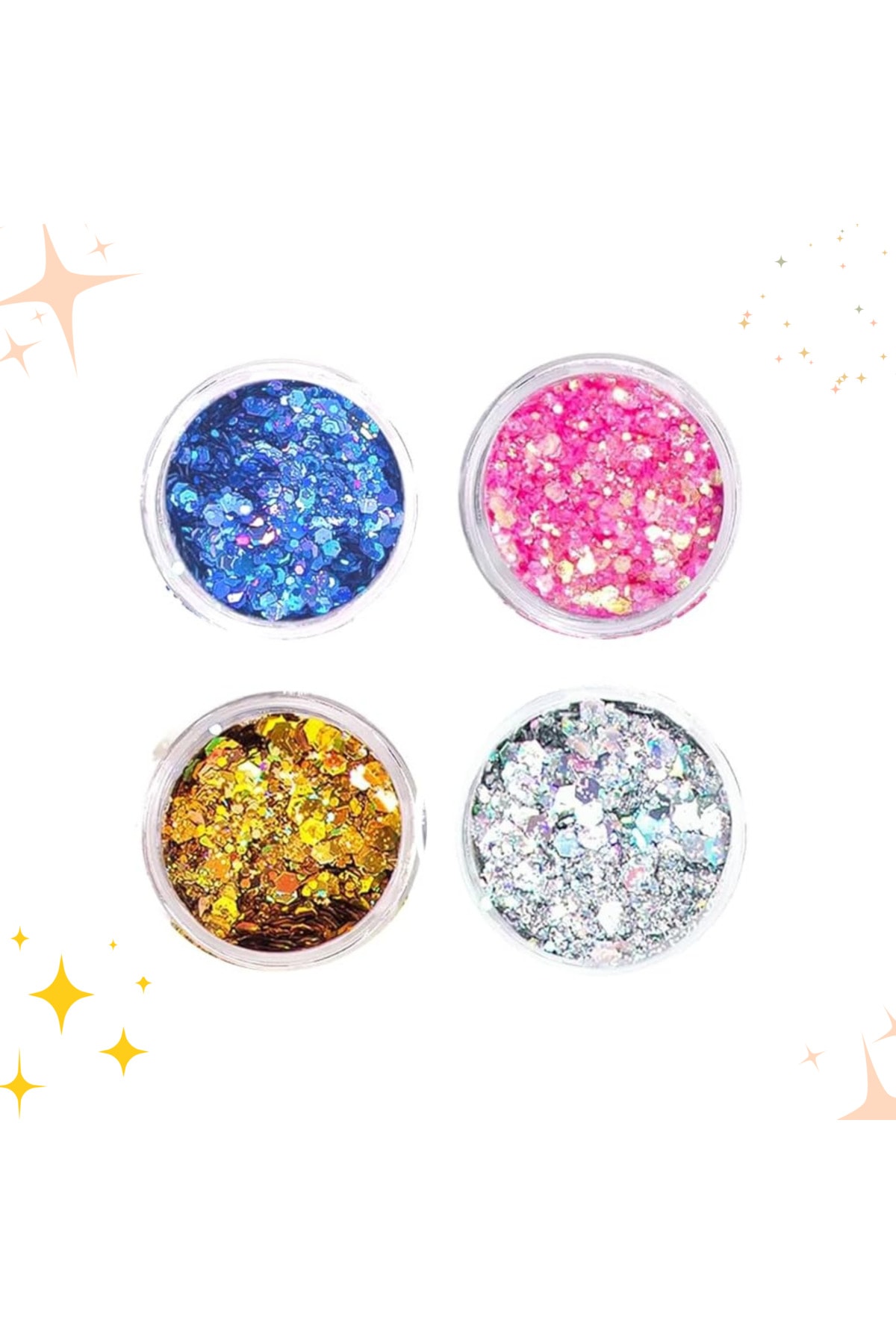 Chunky Glitter 4 ADET X 5 gr Epoksi Mum Beton  Makyaj Yüz Vücut Simi