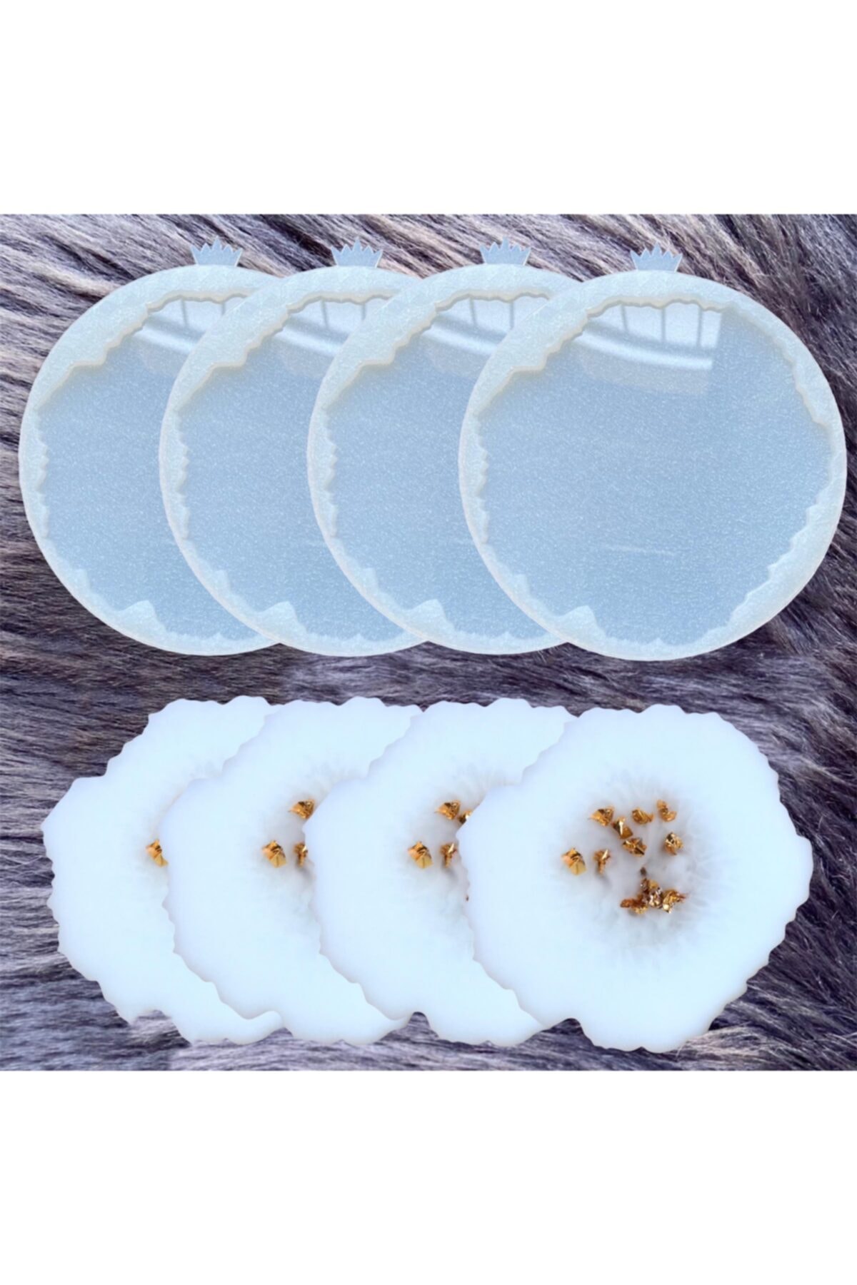 Epoksi Reçine 4lü Geode Silikon Kalıp Seti, Epoksi Beton Mum Bardak Altlığı Kalıbı