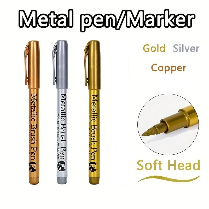 3lü SET Altın Gümüş Bakır Kalem Marker Epoksi Altlık Kenarları Için  Epoksi Reçine Varak Gold Kalem