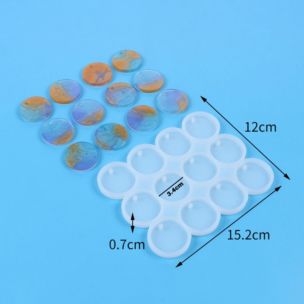 Epoksi Çoklu Silikon Kalıp Anahtarlık Daire Yuvarlak Delikli Kolye Küpe Kalıbı 3.4CM 12 li