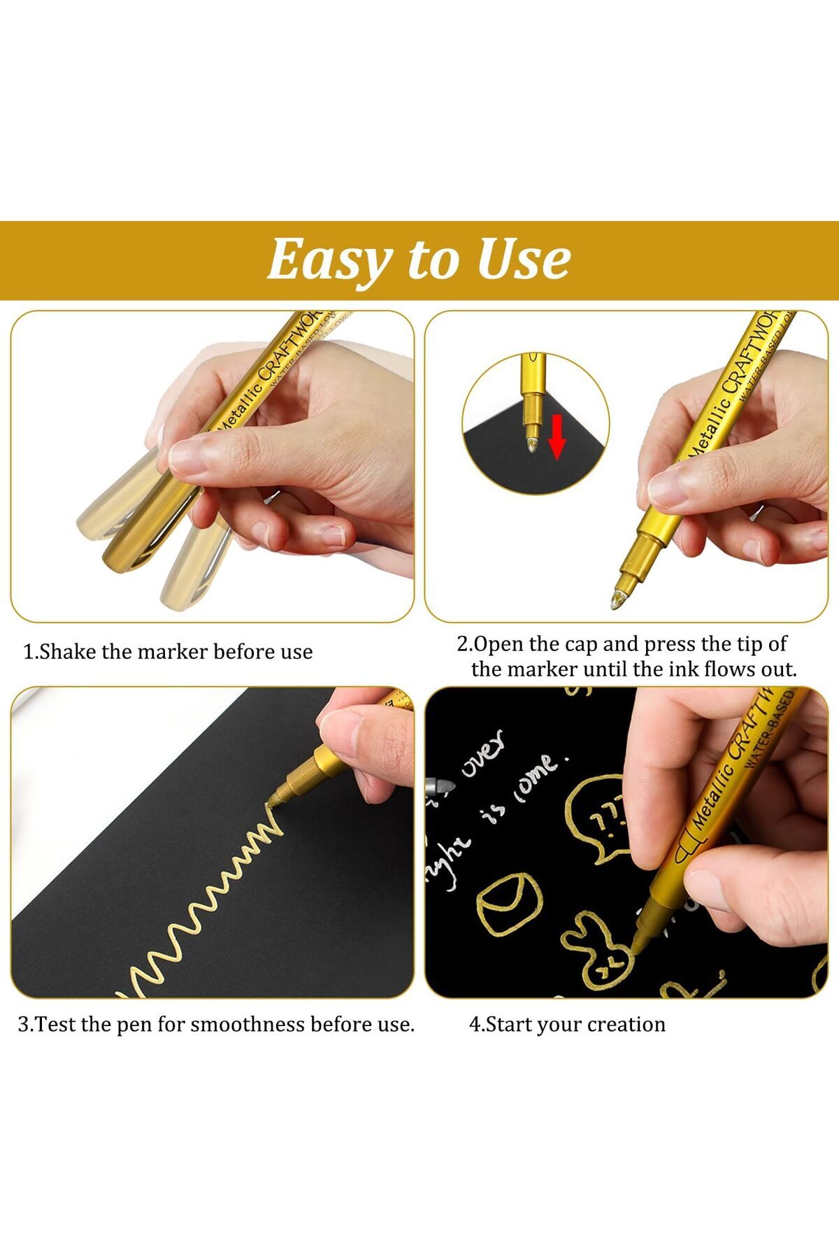 2li Gümüş ve Altın Kalem Marker Epoksi Altlık Kenarları Için , Epoksi Reçine Varak Gold Kalem A25
