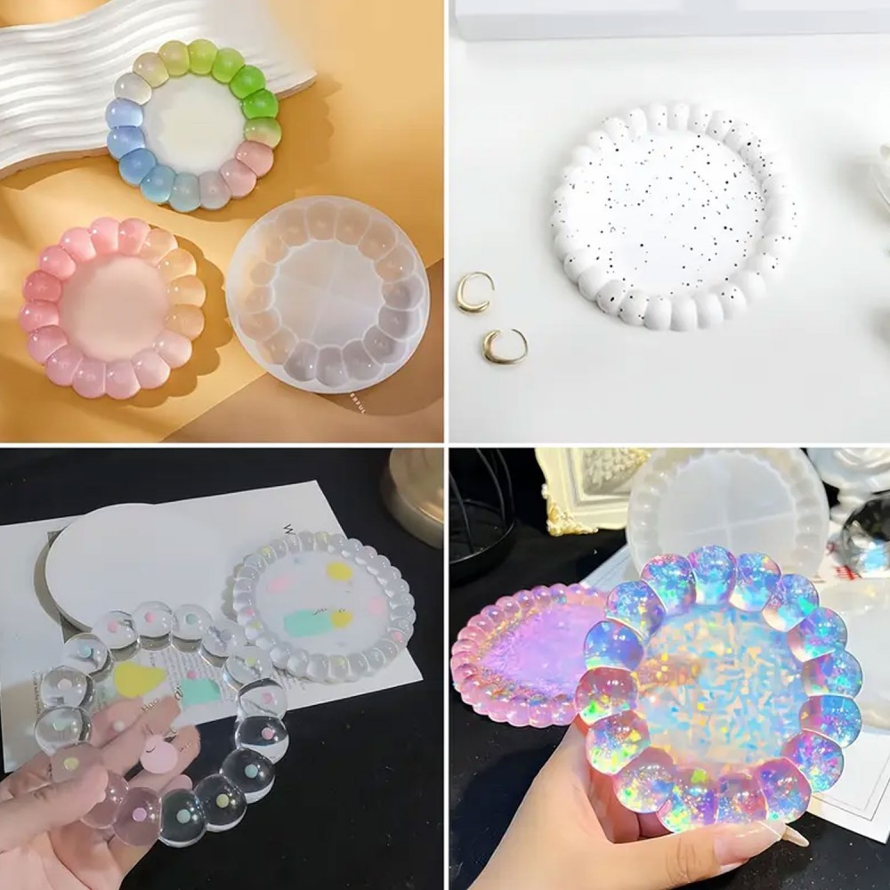 Silikon Kalıp Epoksi Taş Tozu Beton Şekilli Yuvarlak Mini Misketli Bubble Tepsi Kalıbı
 12cm tk3