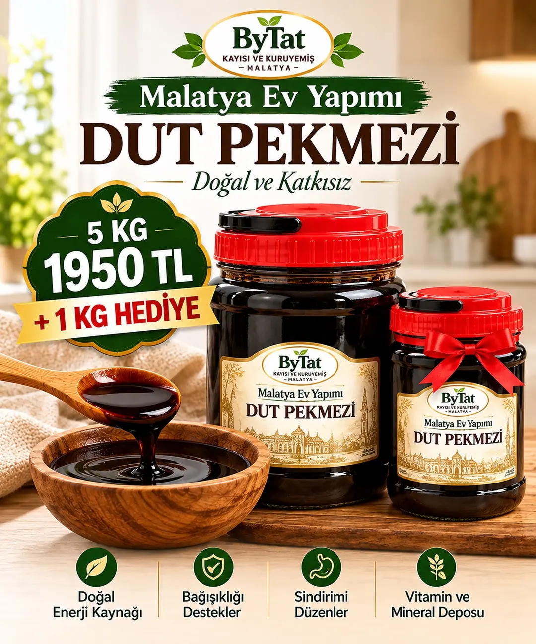 Malatya Ev Yapımı Dut Pekmezi 5KG + 1KG Hediye Kampanyası