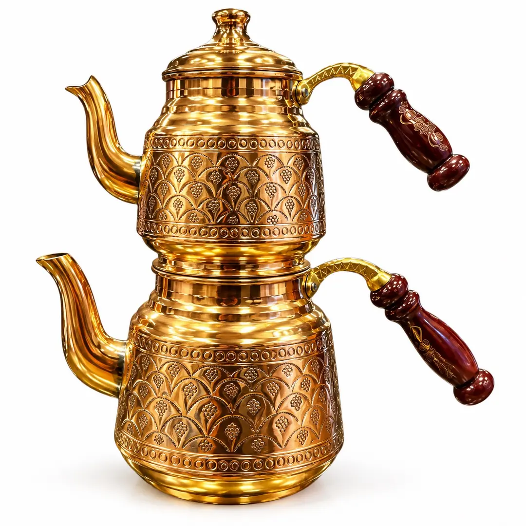 El İşlemeli Bakır Çaydanlık Orta Boy