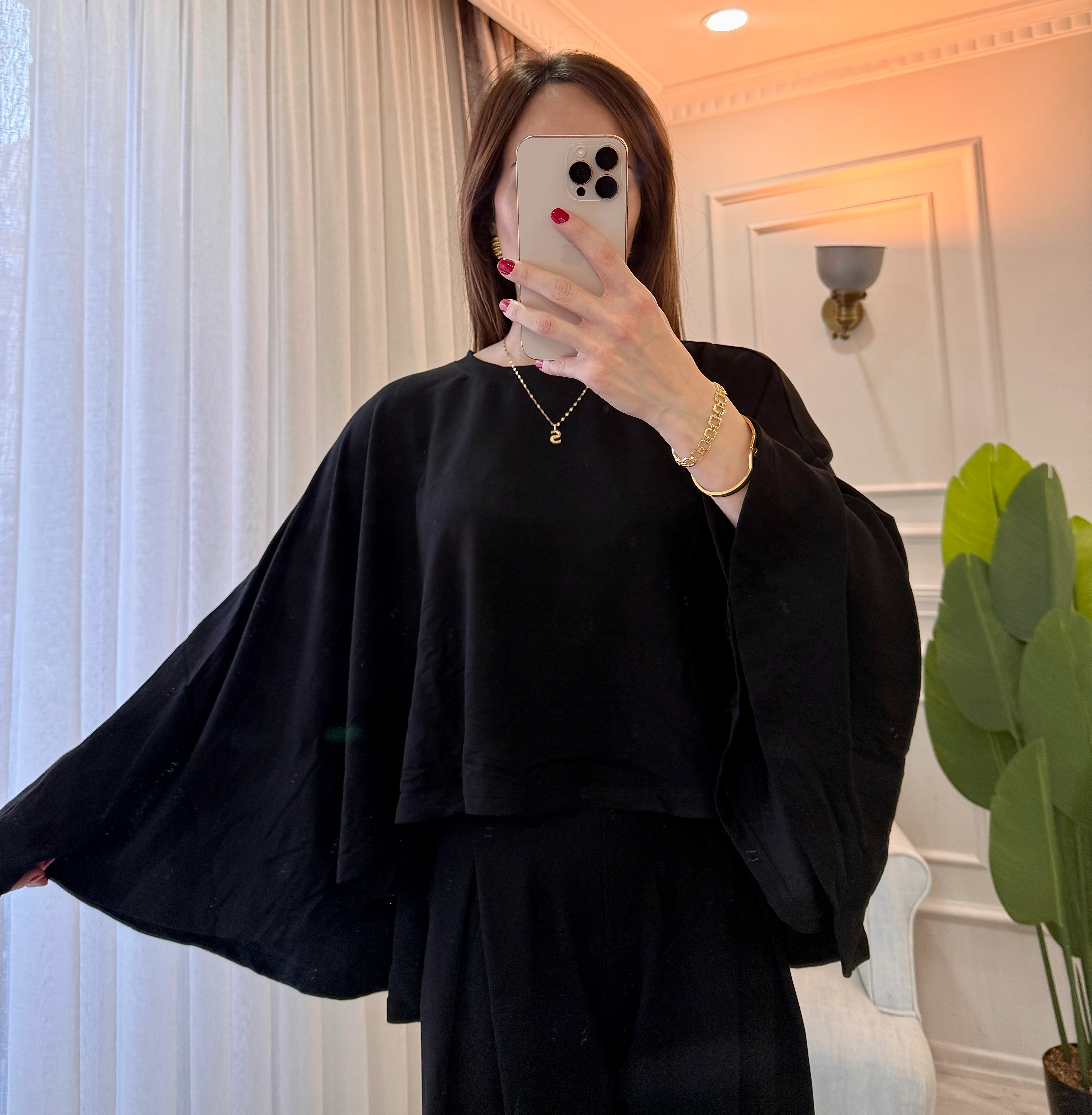 PELERİN PİLELİ TAKIM SİYAH