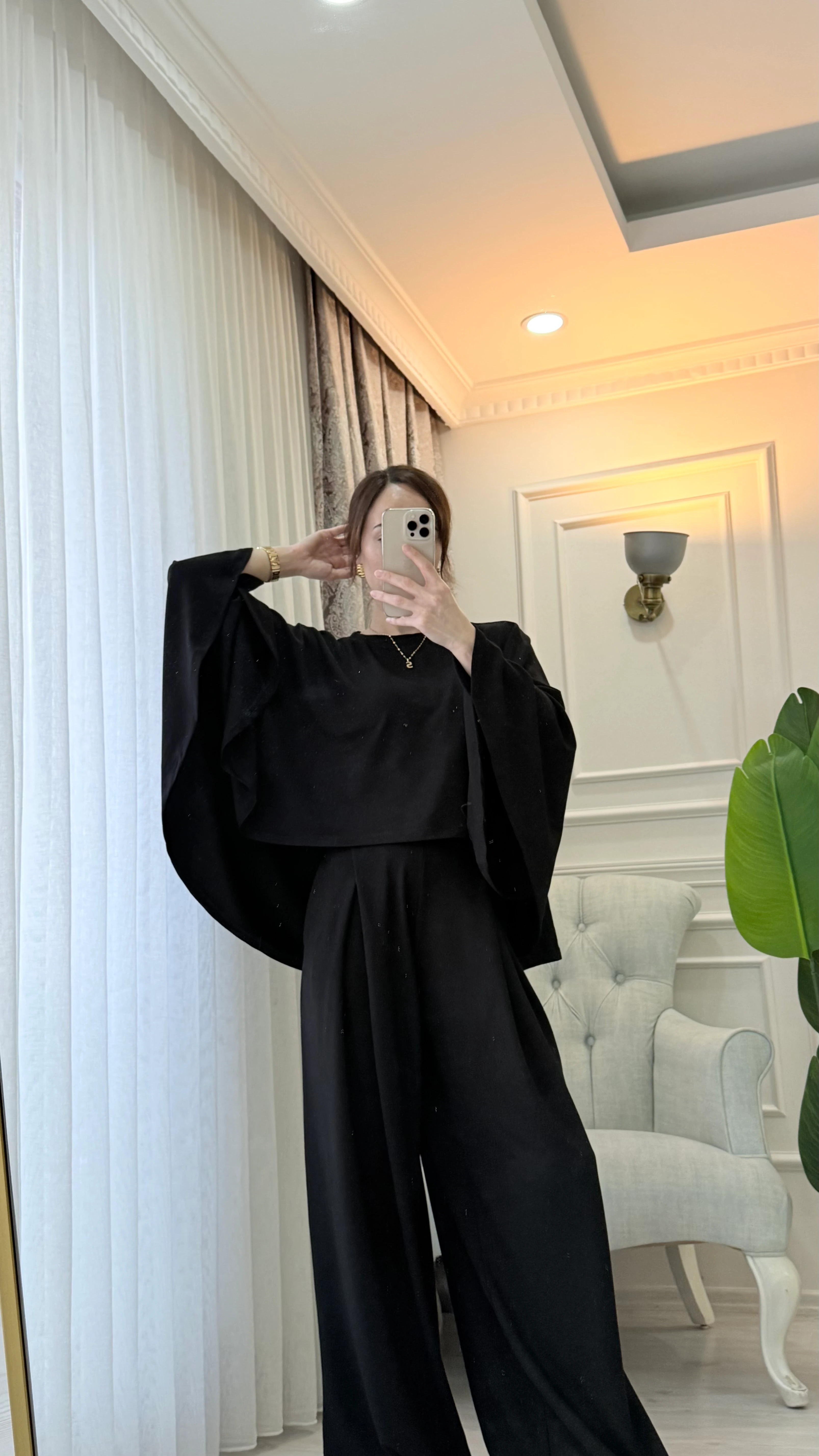 PELERİNLİ MODAL TAKIM SİYAH