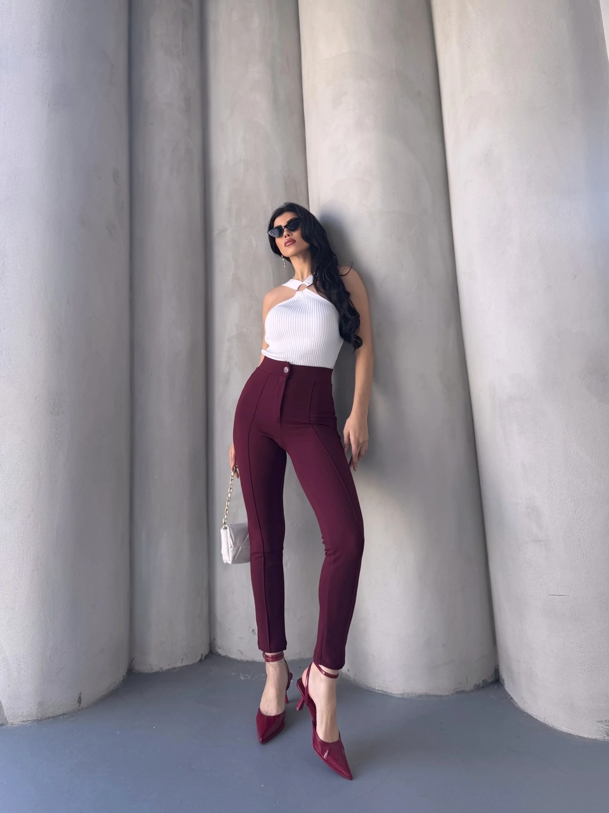 LİKRALI MANGO PANTOLON BORDO