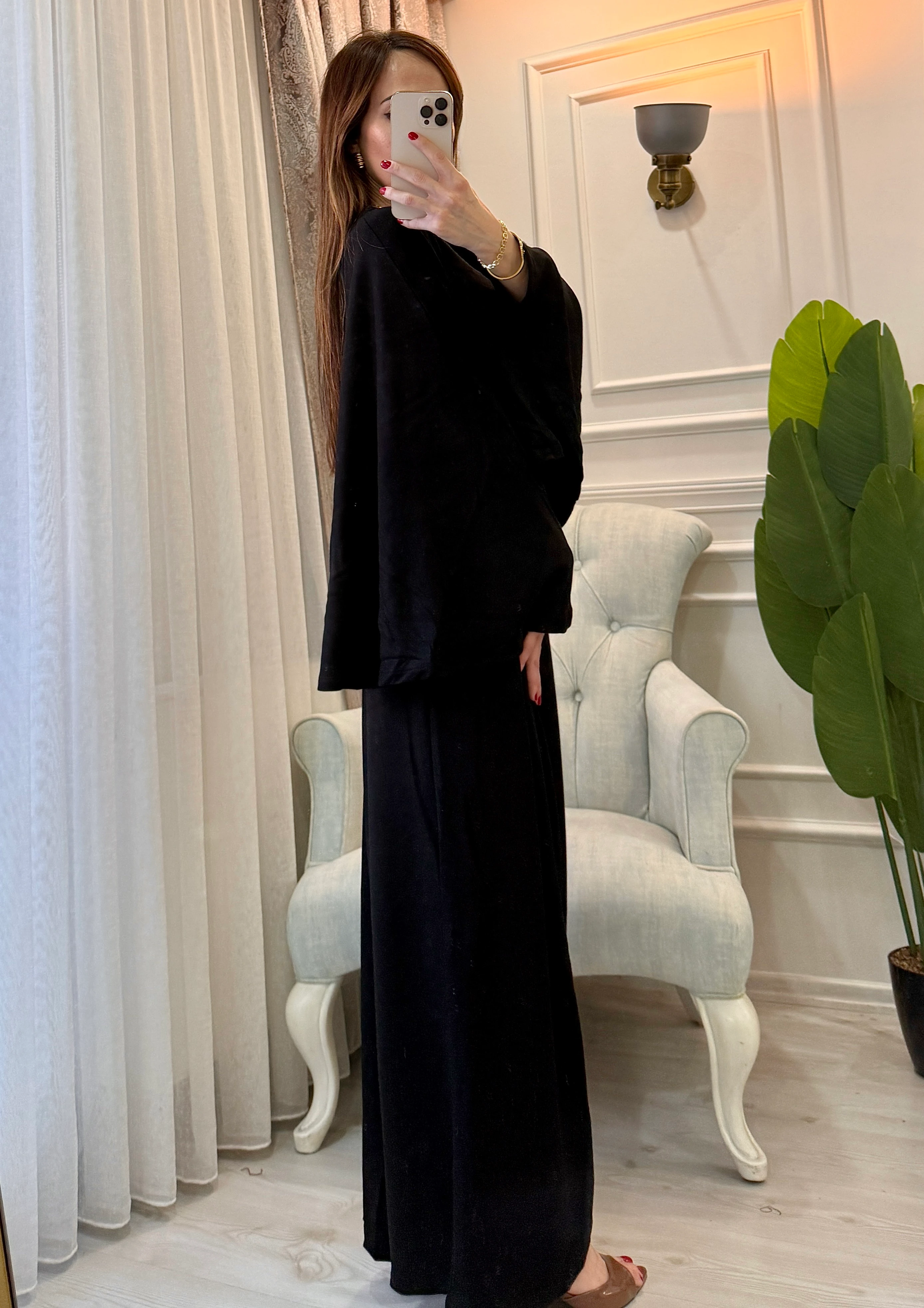 PELERİN PİLELİ TAKIM SİYAH