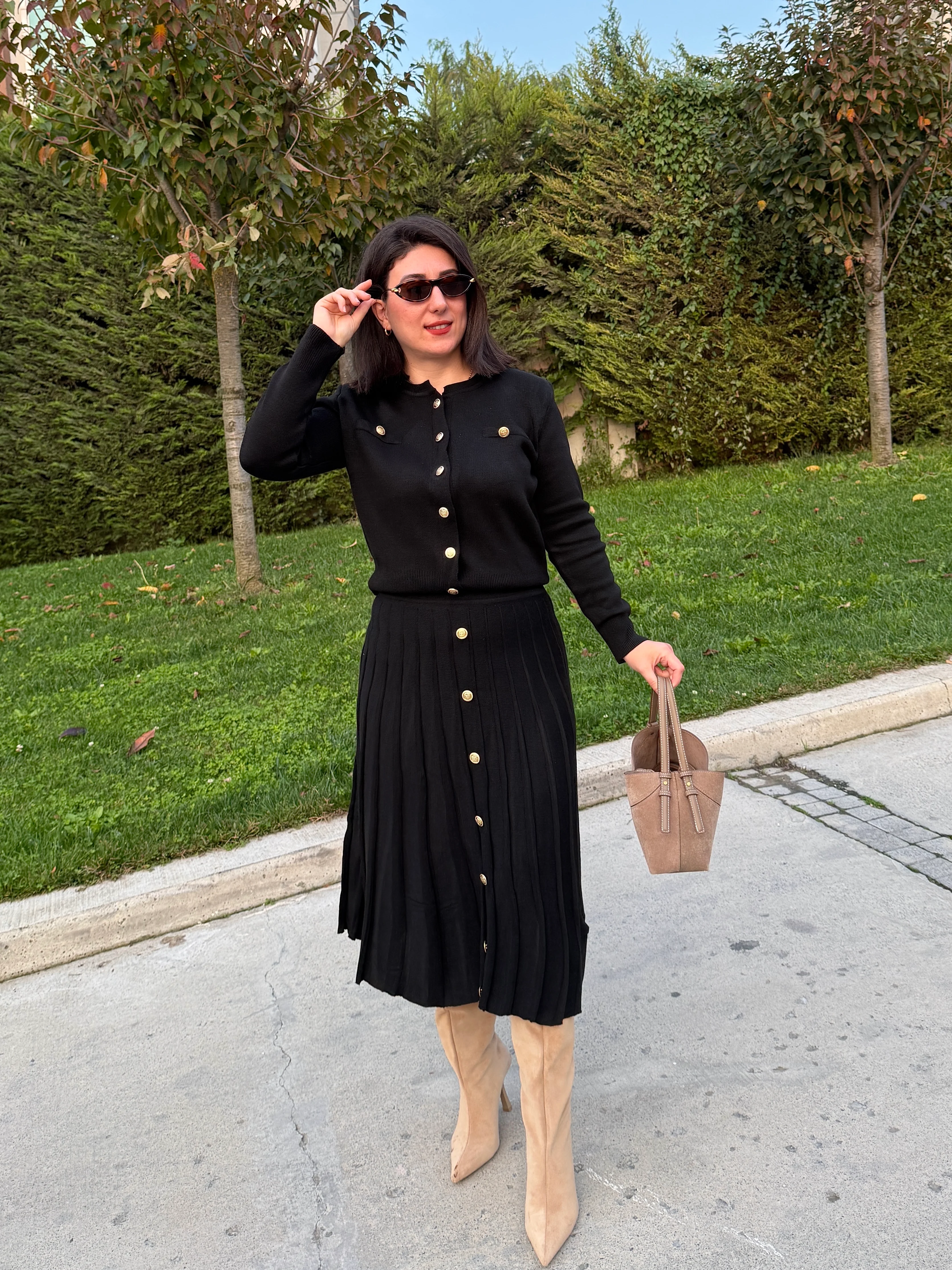 İKİLİ PİLİSE TRİKO TAKIM SİYAH