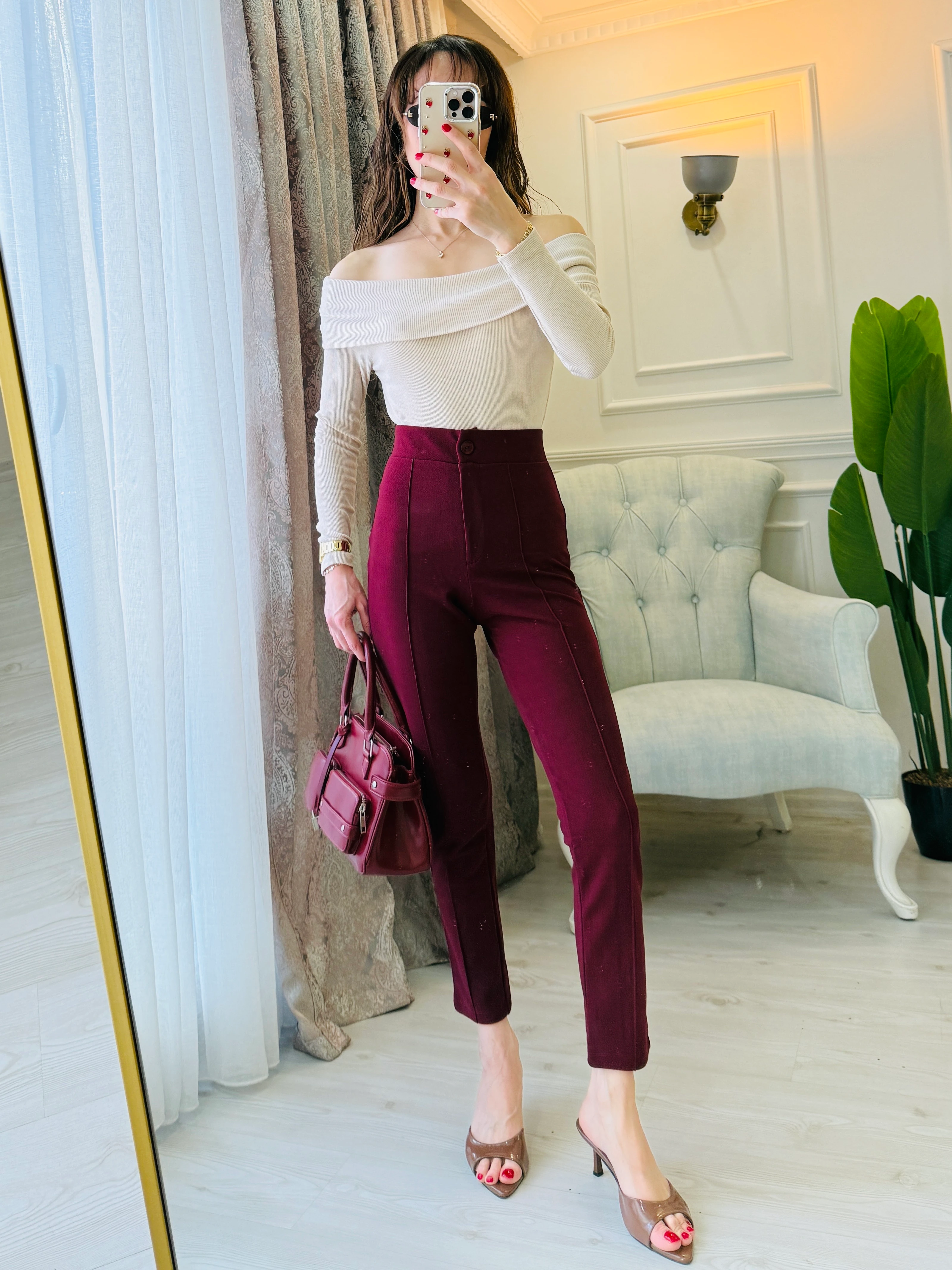 LİKRALI MANGO PANTOLON BORDO