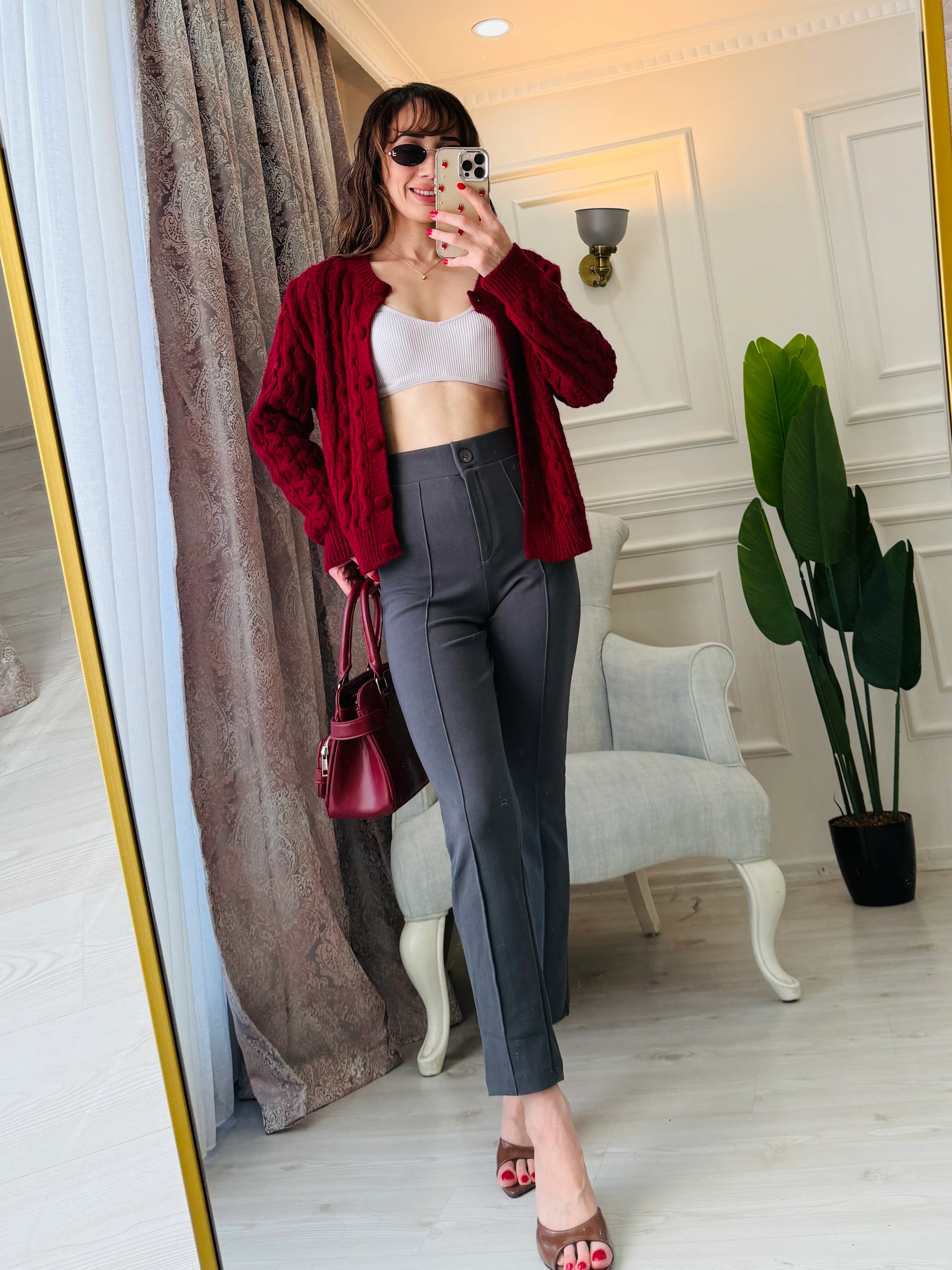 LİKRALI MANGO PANTOLON KOYU GRİ