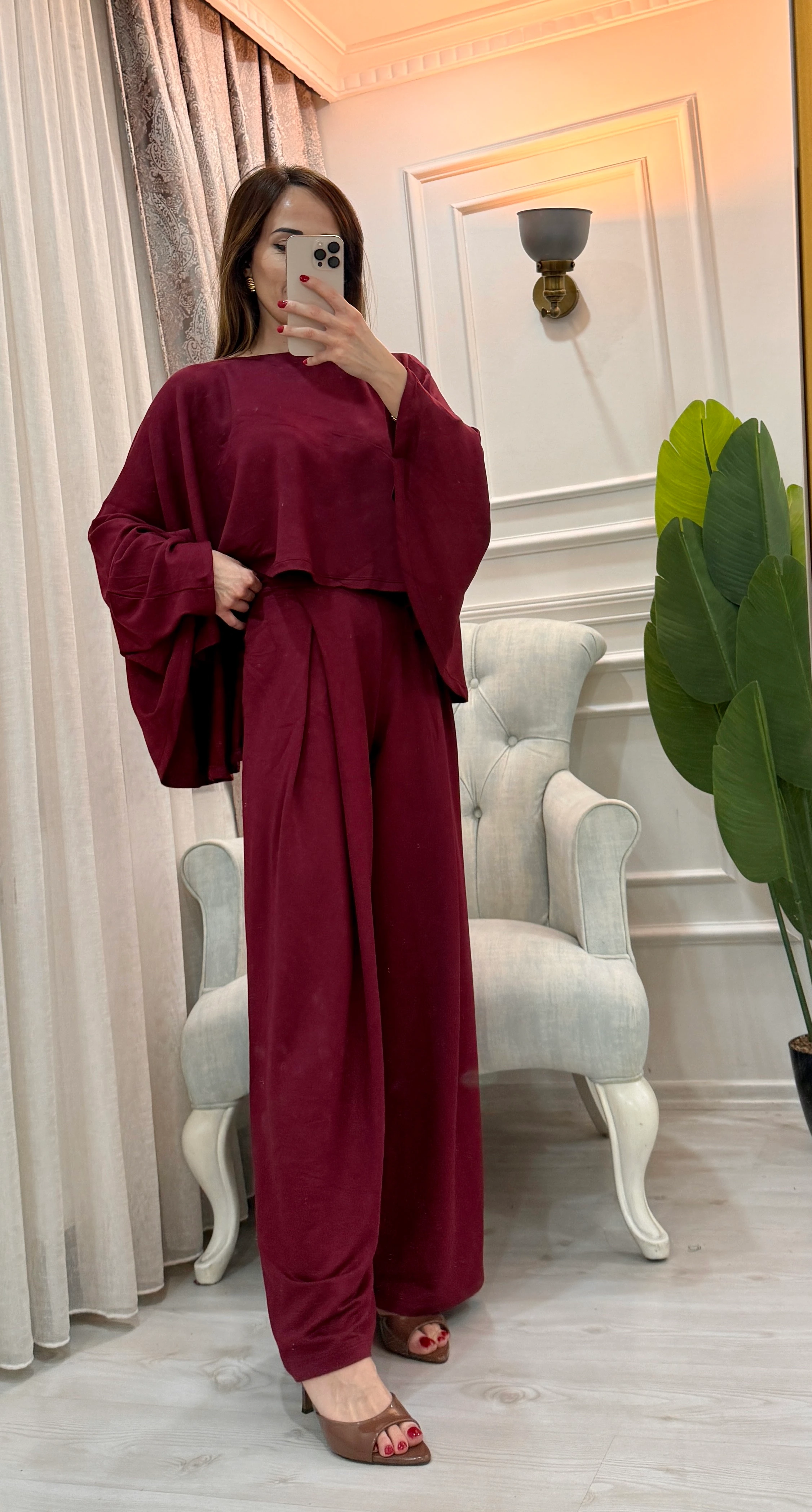 PELERİN PİLELİ TAKIM BORDO