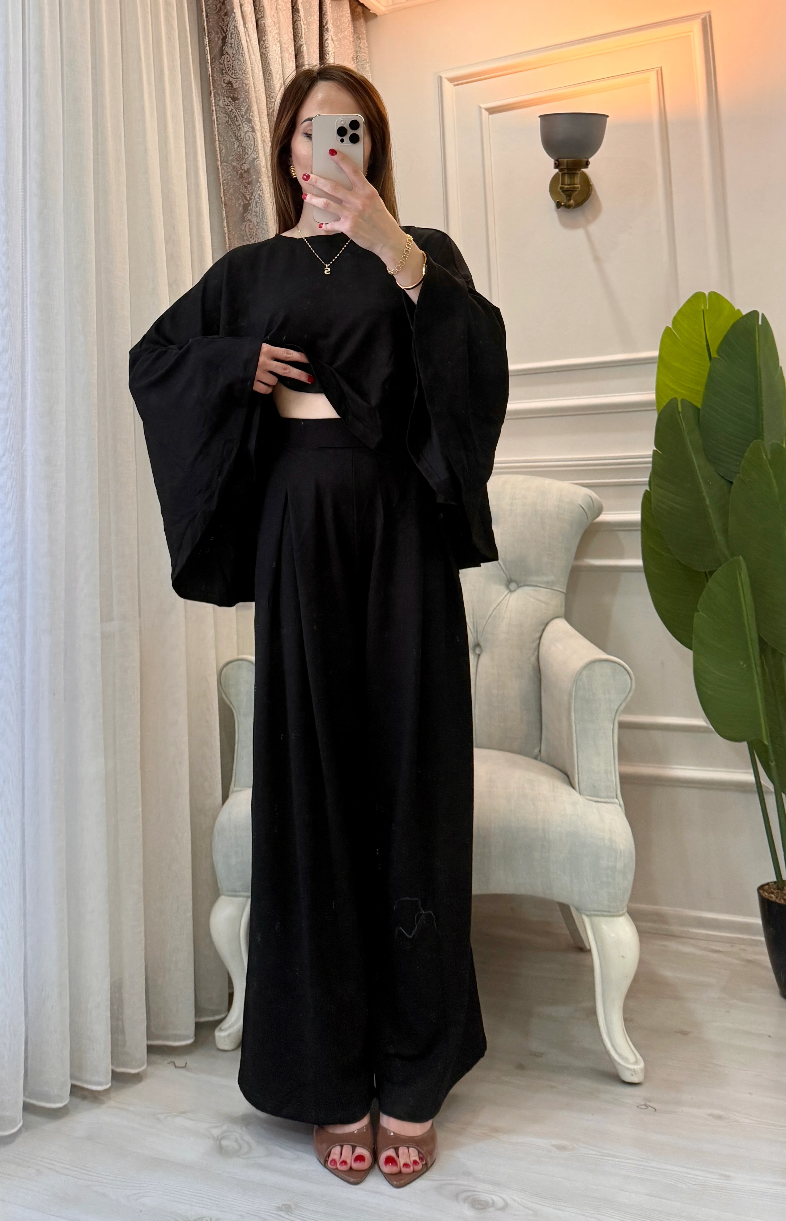 PELERİN PİLELİ TAKIM SİYAH