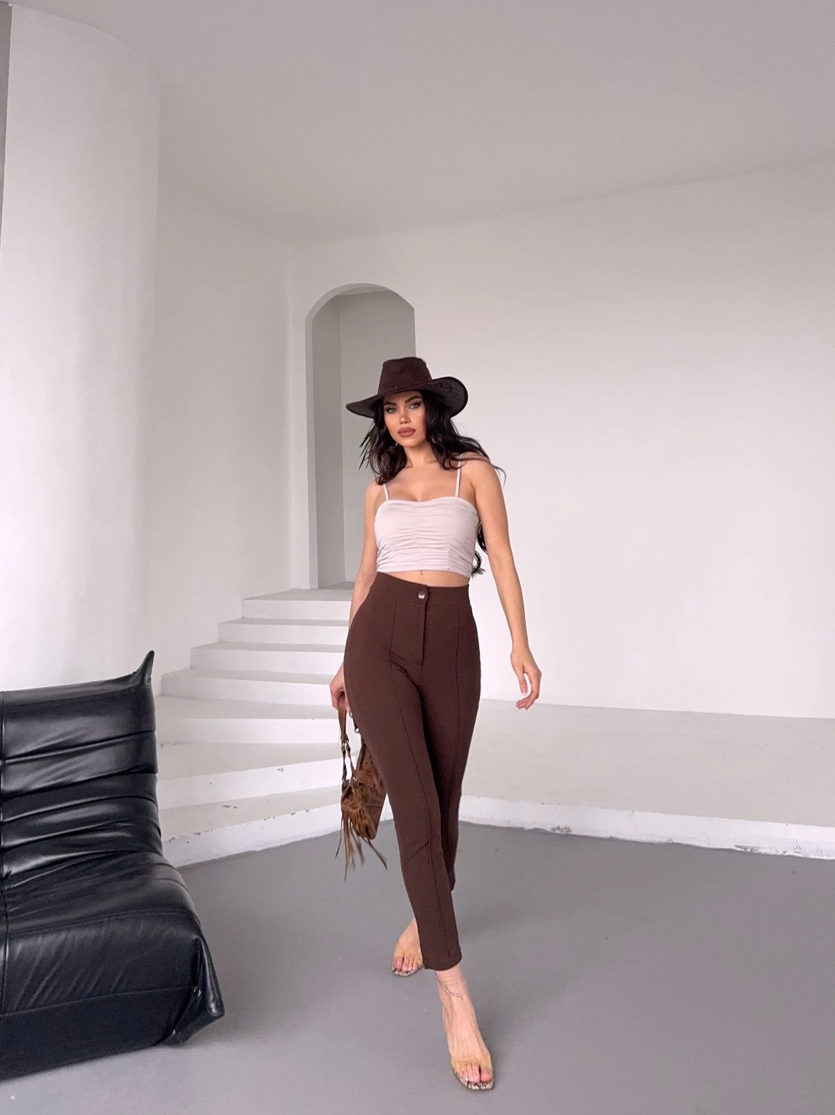 LİKRALI MANGO PANTOLON KAHVE