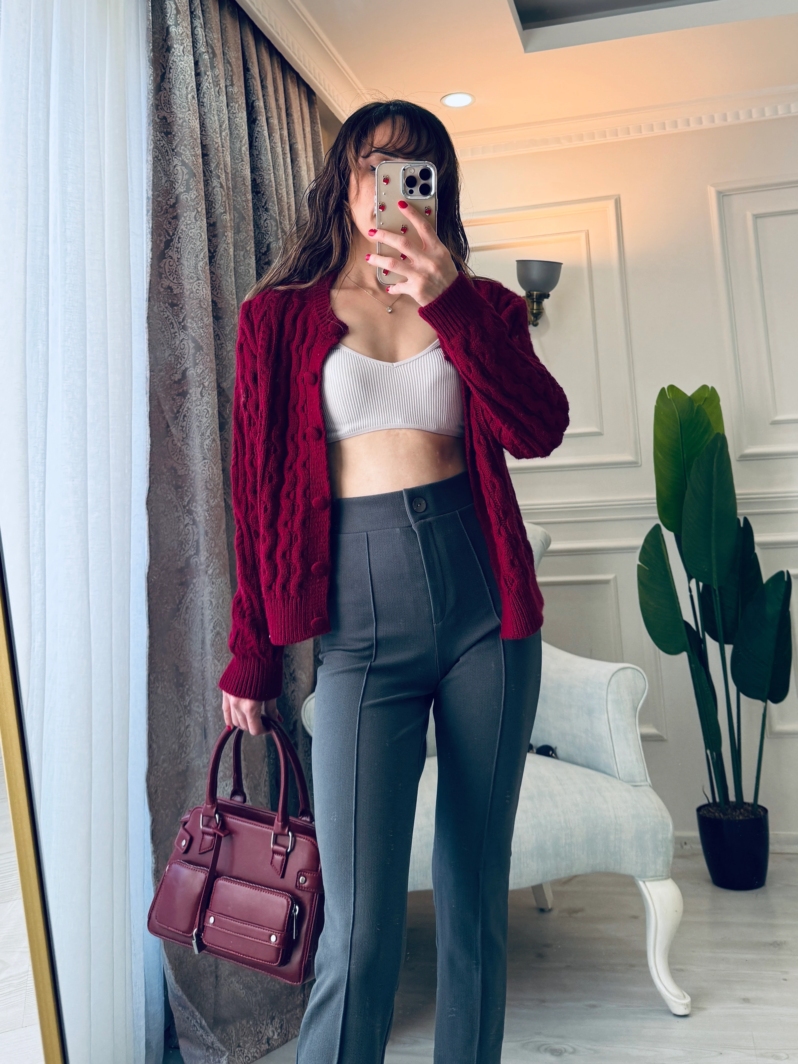 LİKRALI MANGO PANTOLON KOYU GRİ