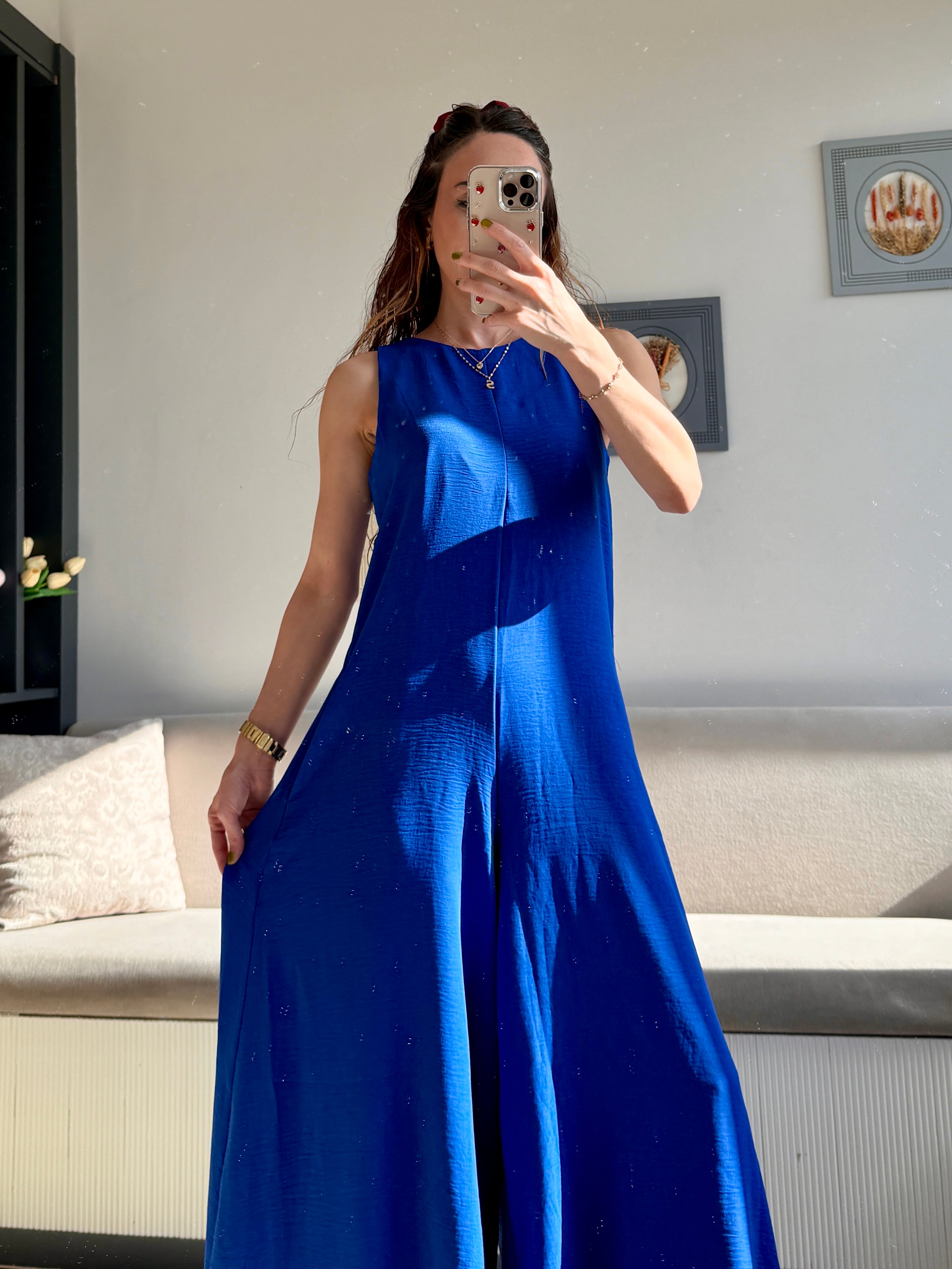 BOL PAÇA SIRTI GİZLİ FERMUARLI TULUM SAKS MAVİ