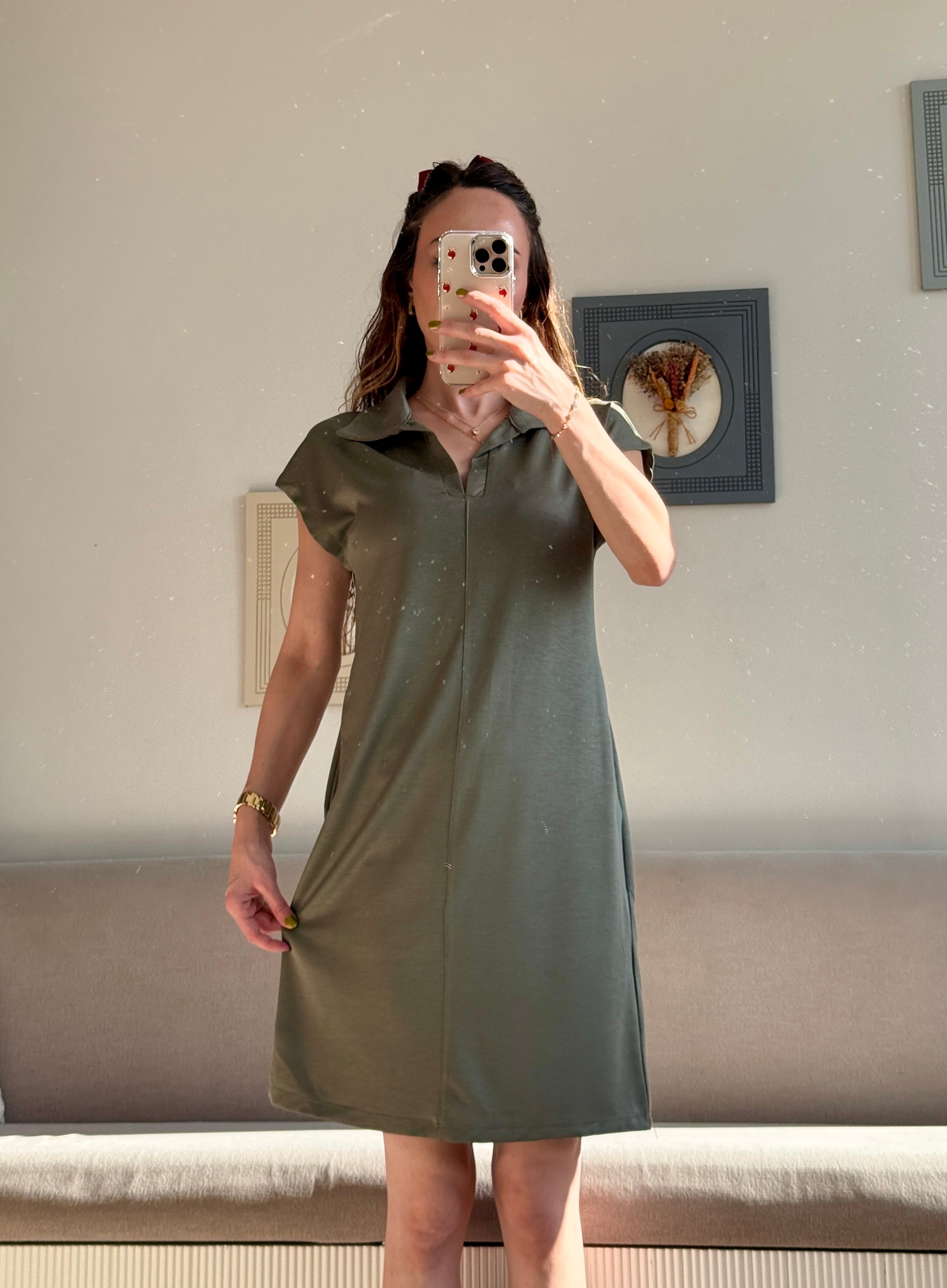 MODAL POLO YAKA ELBİSE YEŞİL