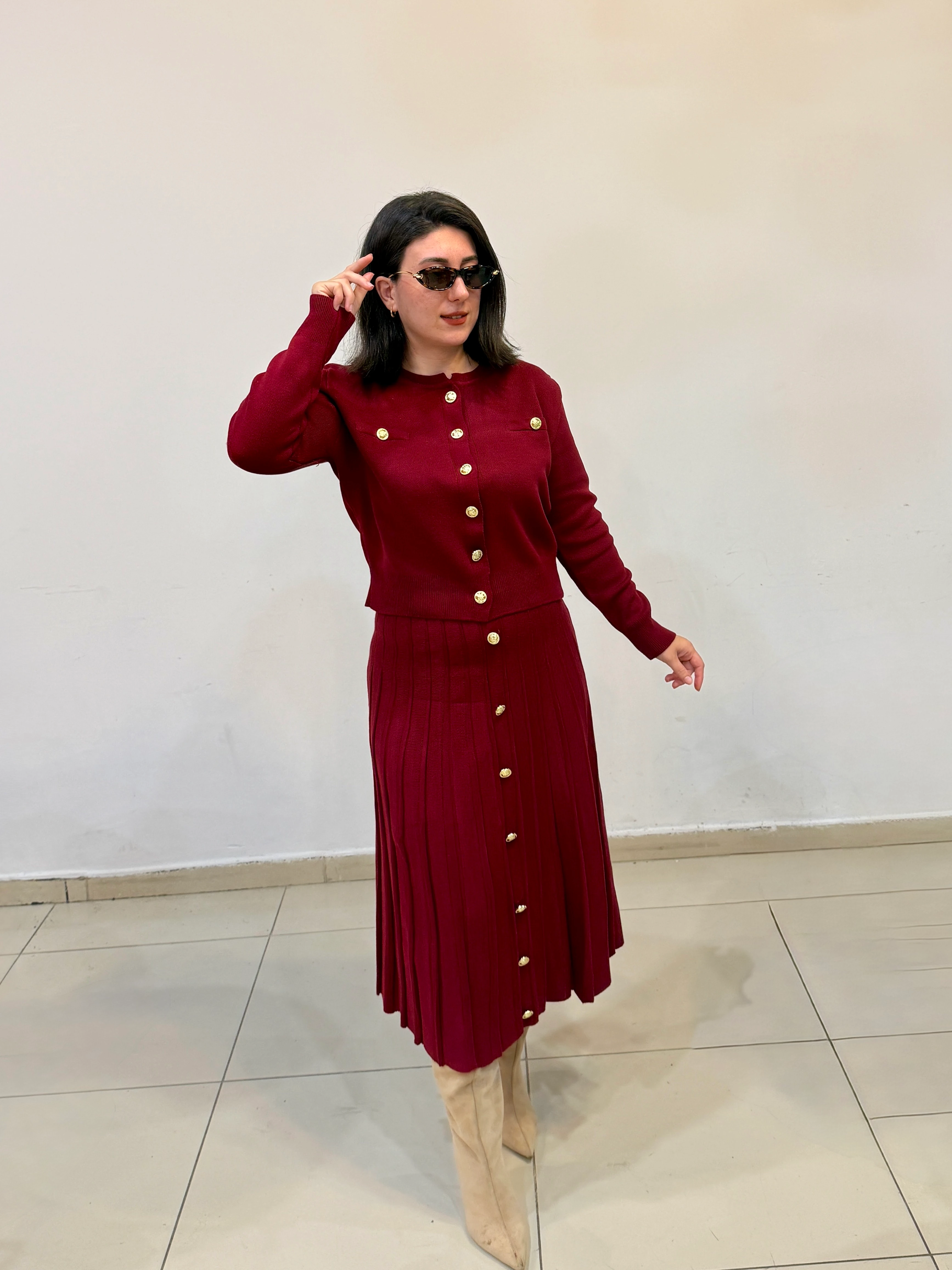 İKİLİ PİLİSE TRİKO TAKIM BORDO