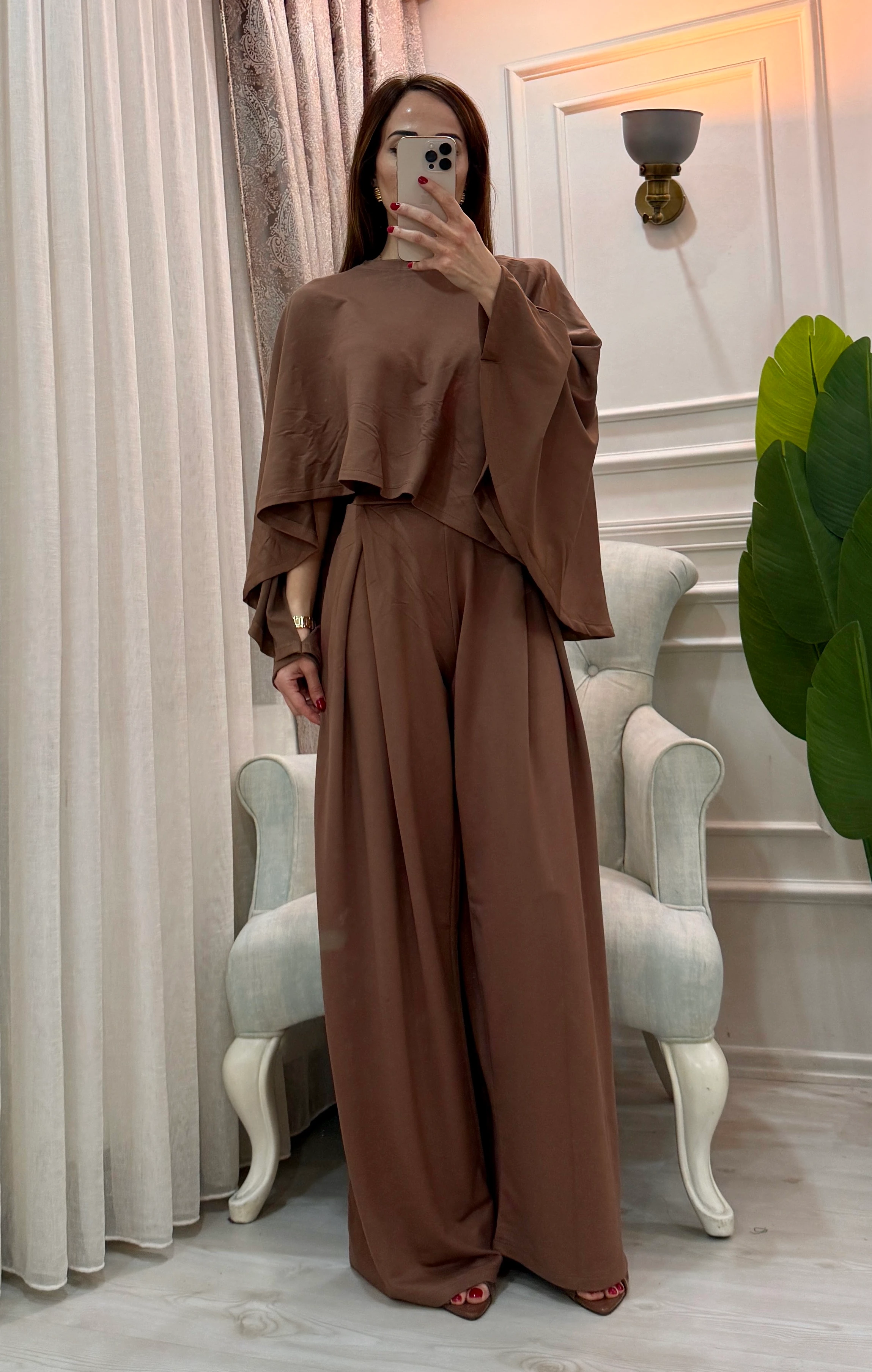 PELERİN PİLELİ TAKIM KAHVE