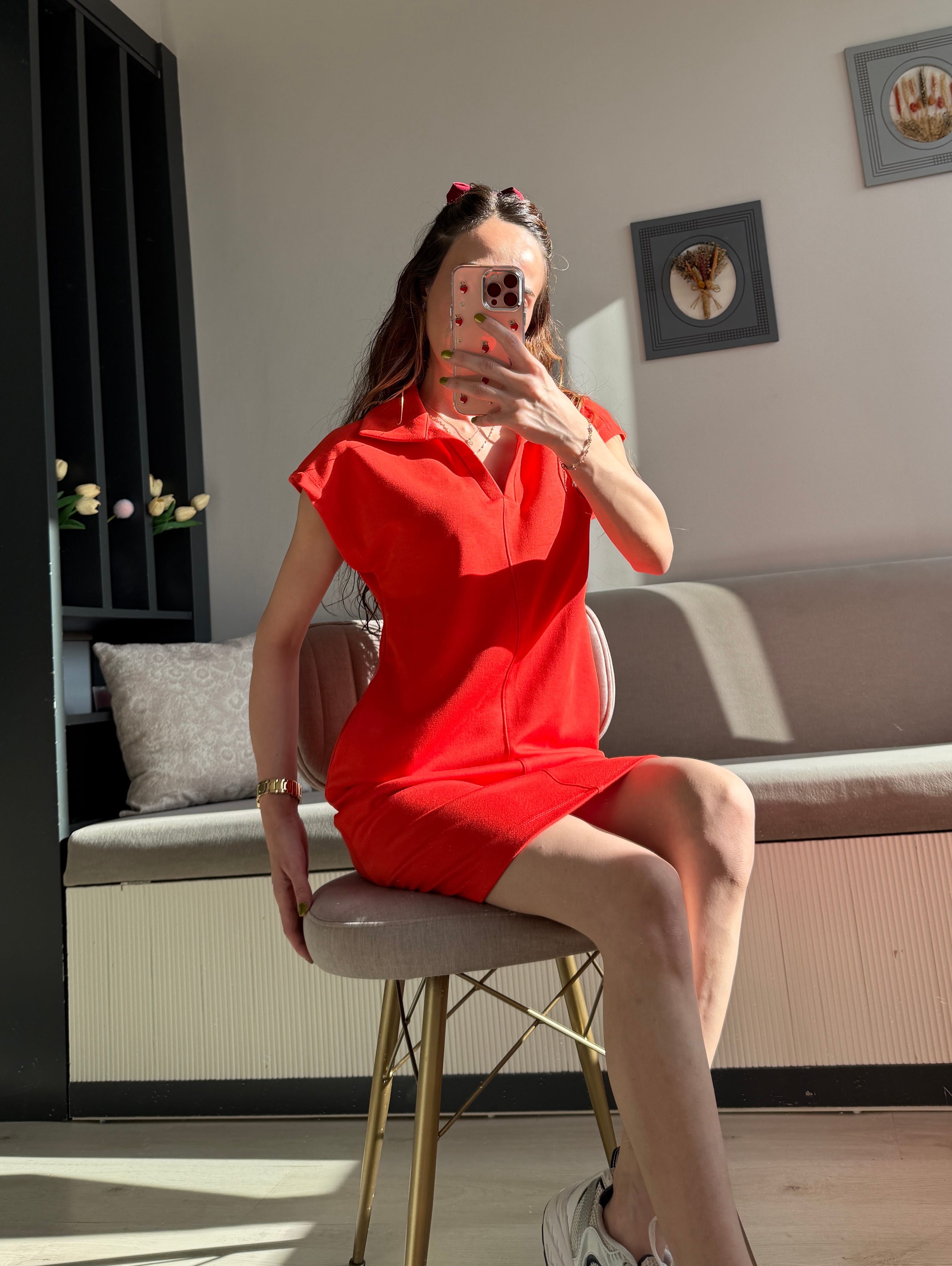 MODAL POLO YAKA ELBİSE NARÇİÇEĞİ