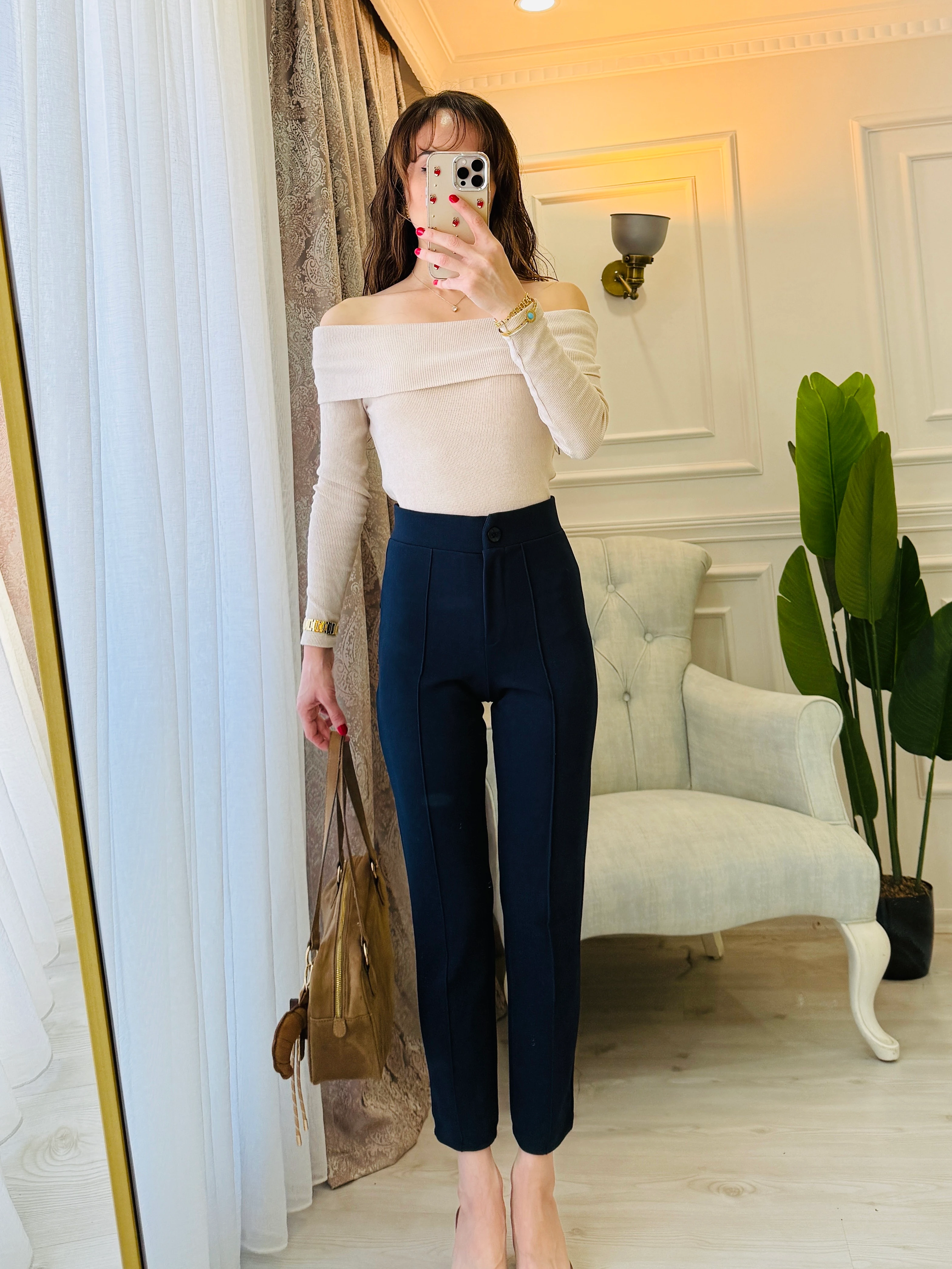 LİKRALI MANGO PANTOLON LACİVERT 