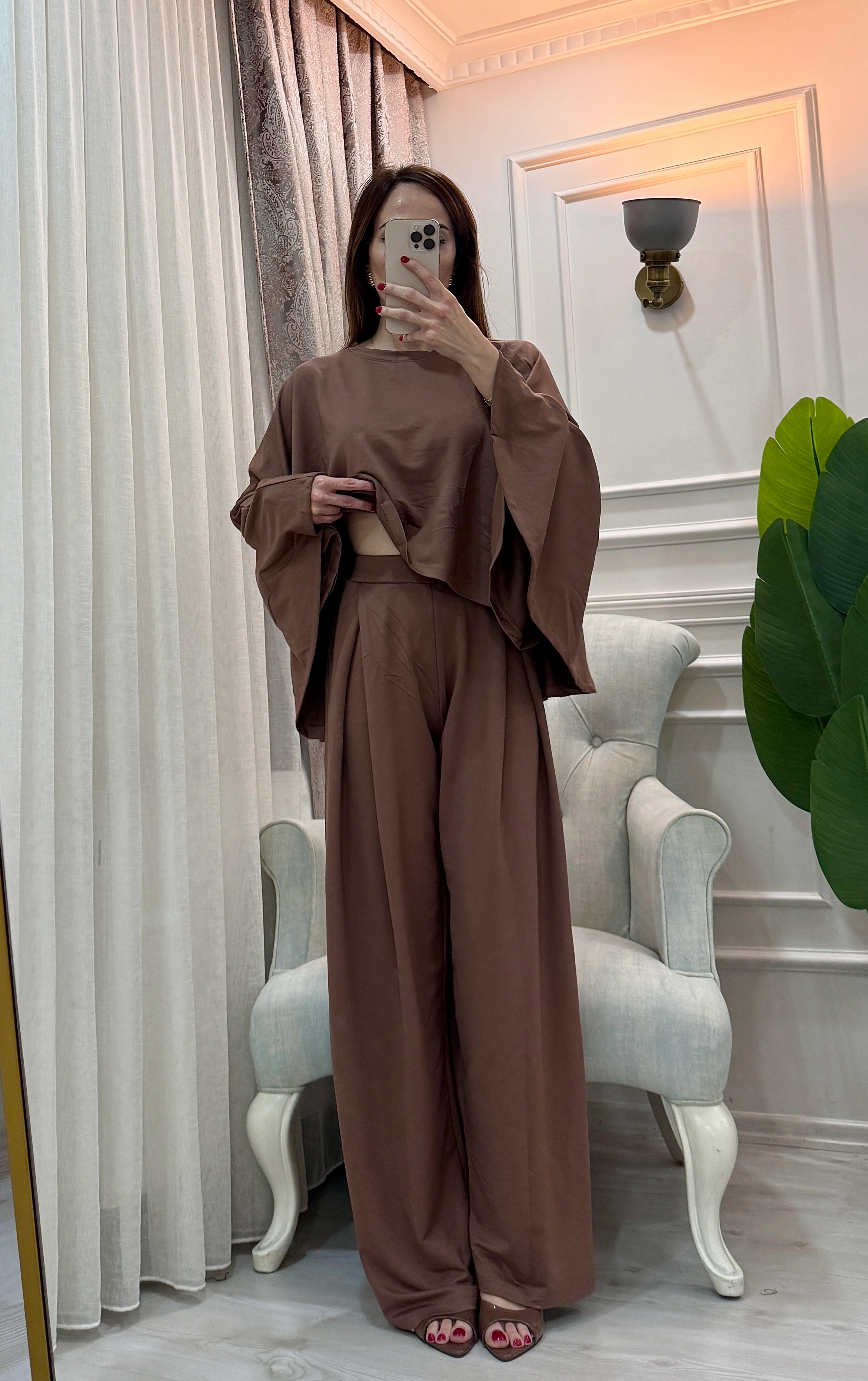 PELERİN PİLELİ TAKIM KAHVE