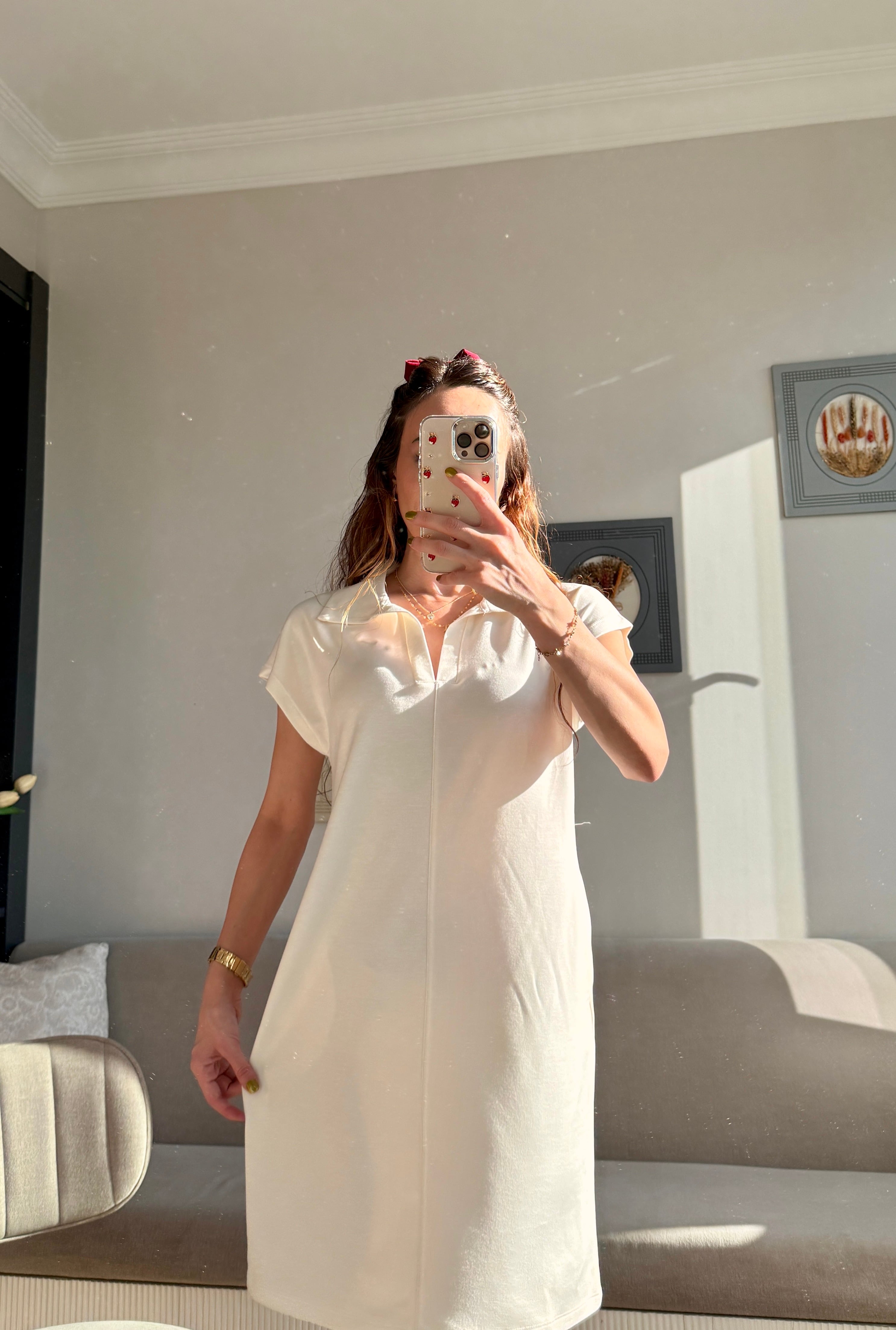 MODAL POLO YAKA ELBİSE EKRU