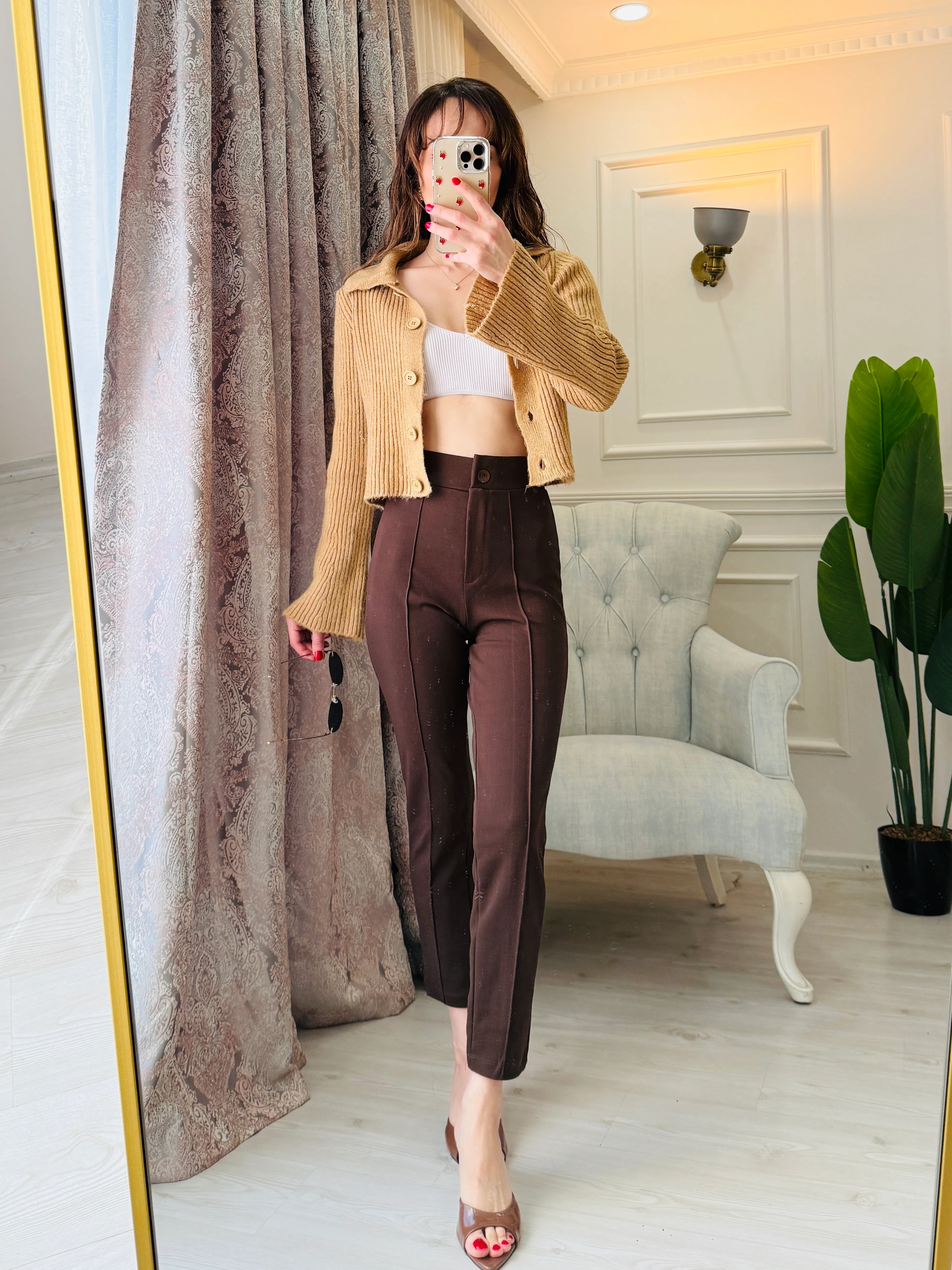 LİKRALI MANGO PANTOLON KAHVE