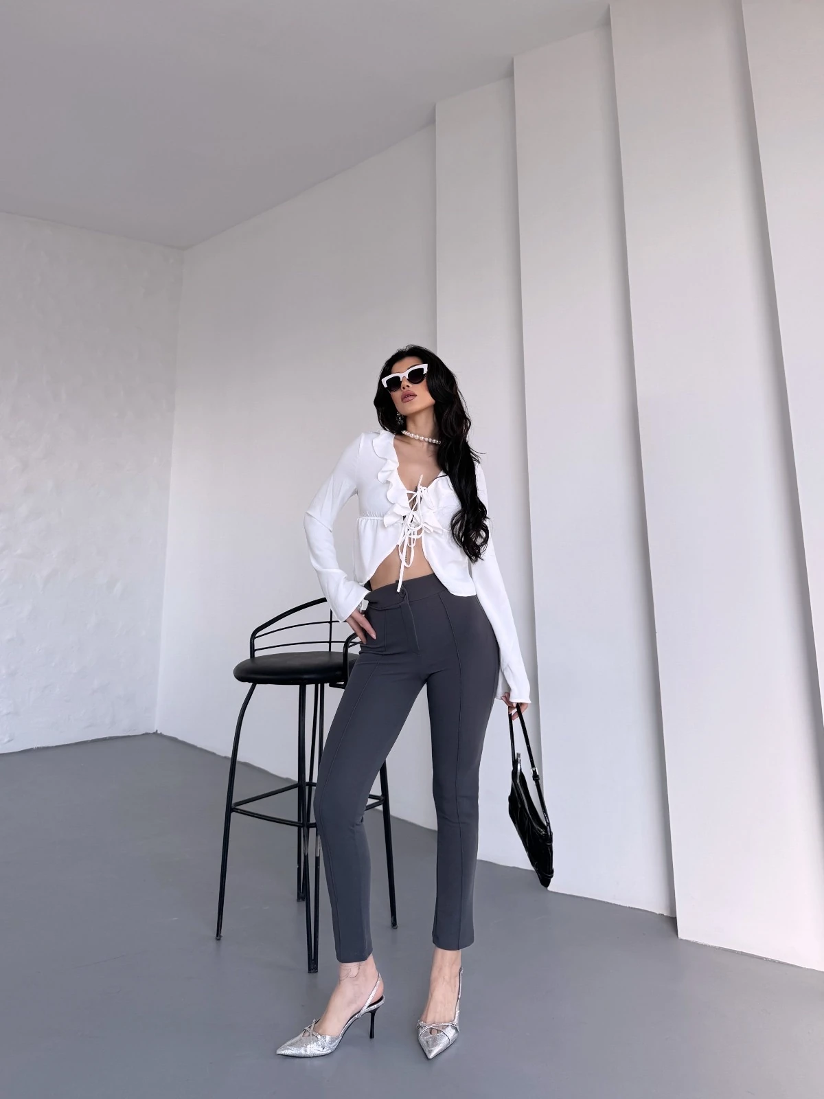 LİKRALI MANGO PANTOLON KOYU GRİ