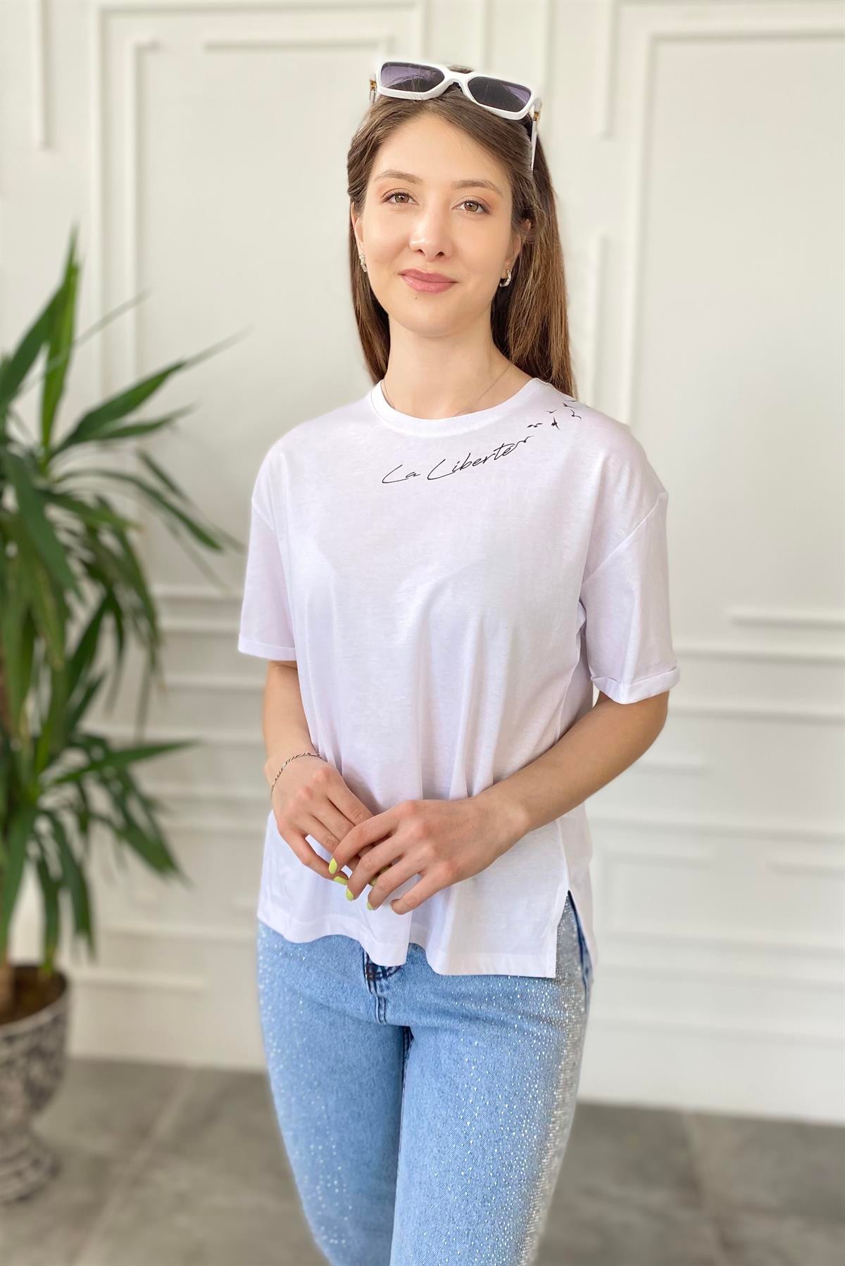 Kuş Baskılı T-Shirt