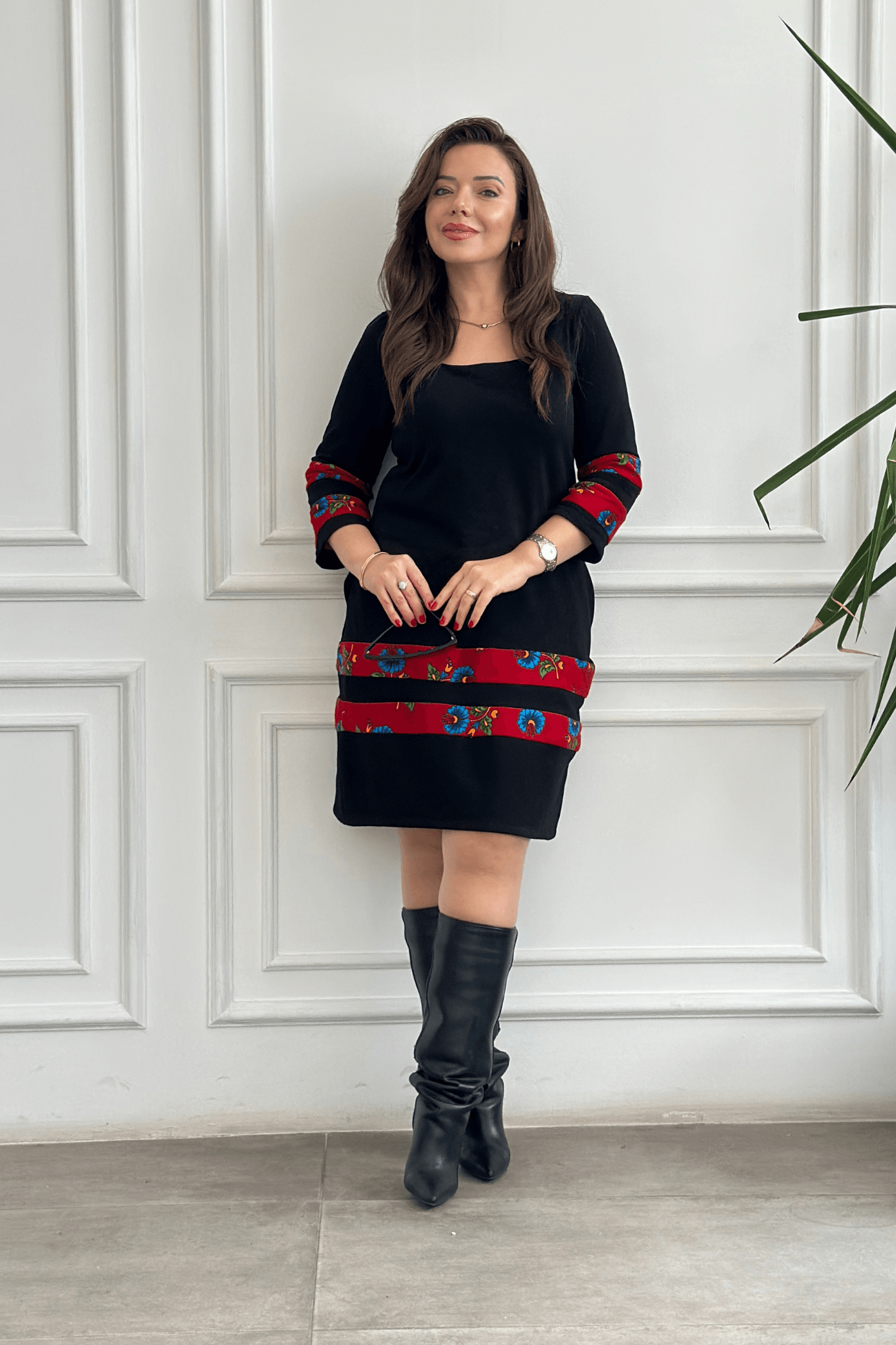 Etek Ve Kol Pazen Detaylı Pamuk Elbise