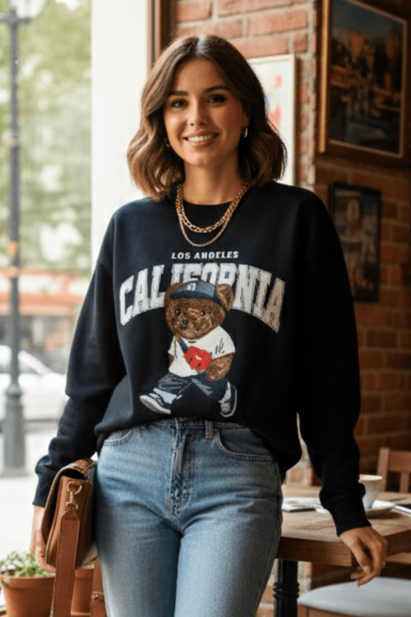 Önü Ayı Ve Yazı Baskılı Sweat 