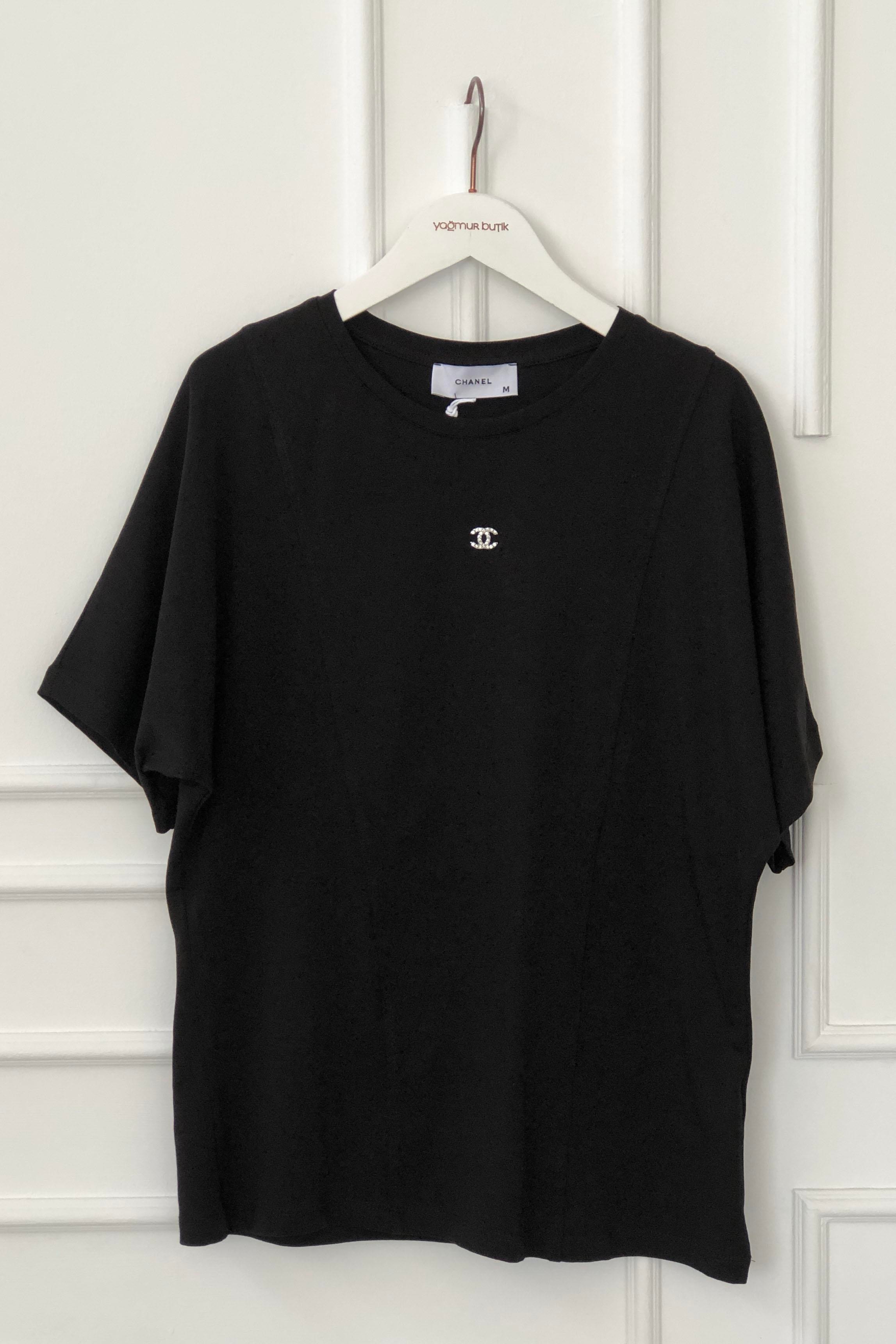 Bisiklet Yaka Önü Taş Ve Dikiş Detaylı T-Shirt
