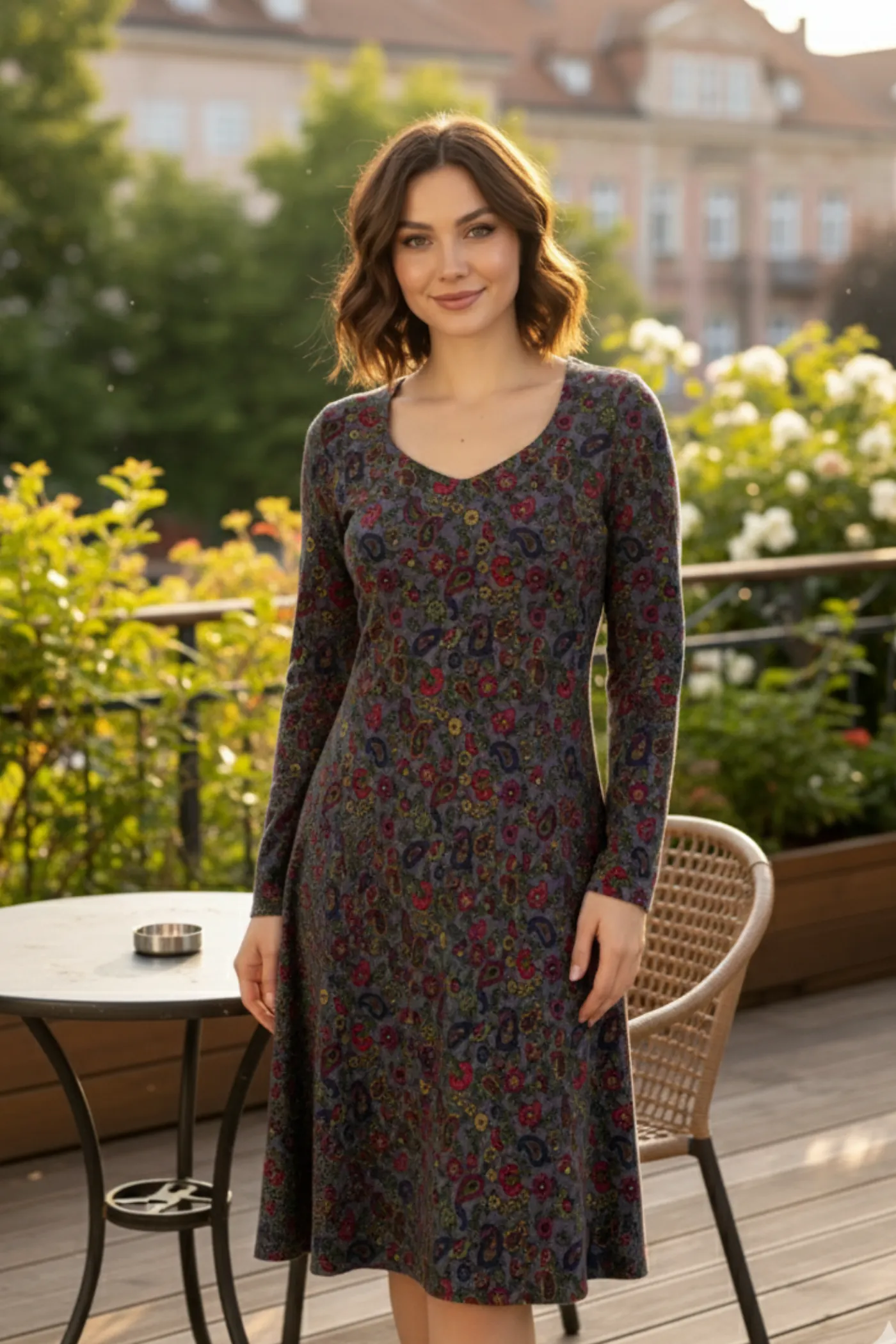 Roma Yaka Arkası Fermuarlı Pazen Elbise