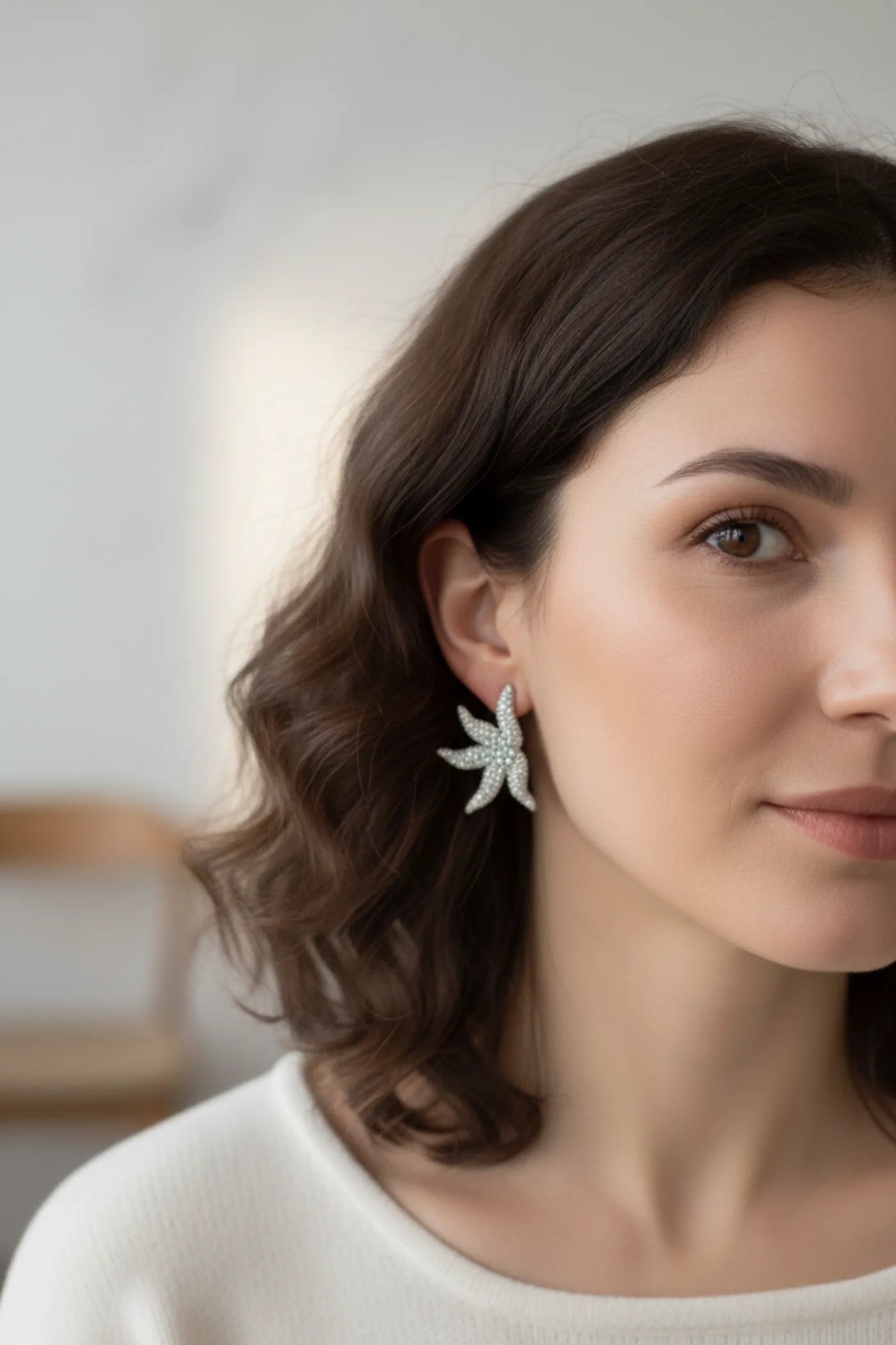 KP15 DENİZ YILDIZI ZİRKON KÜPE  - GÜMÜŞ (İÇİ MAVİ )