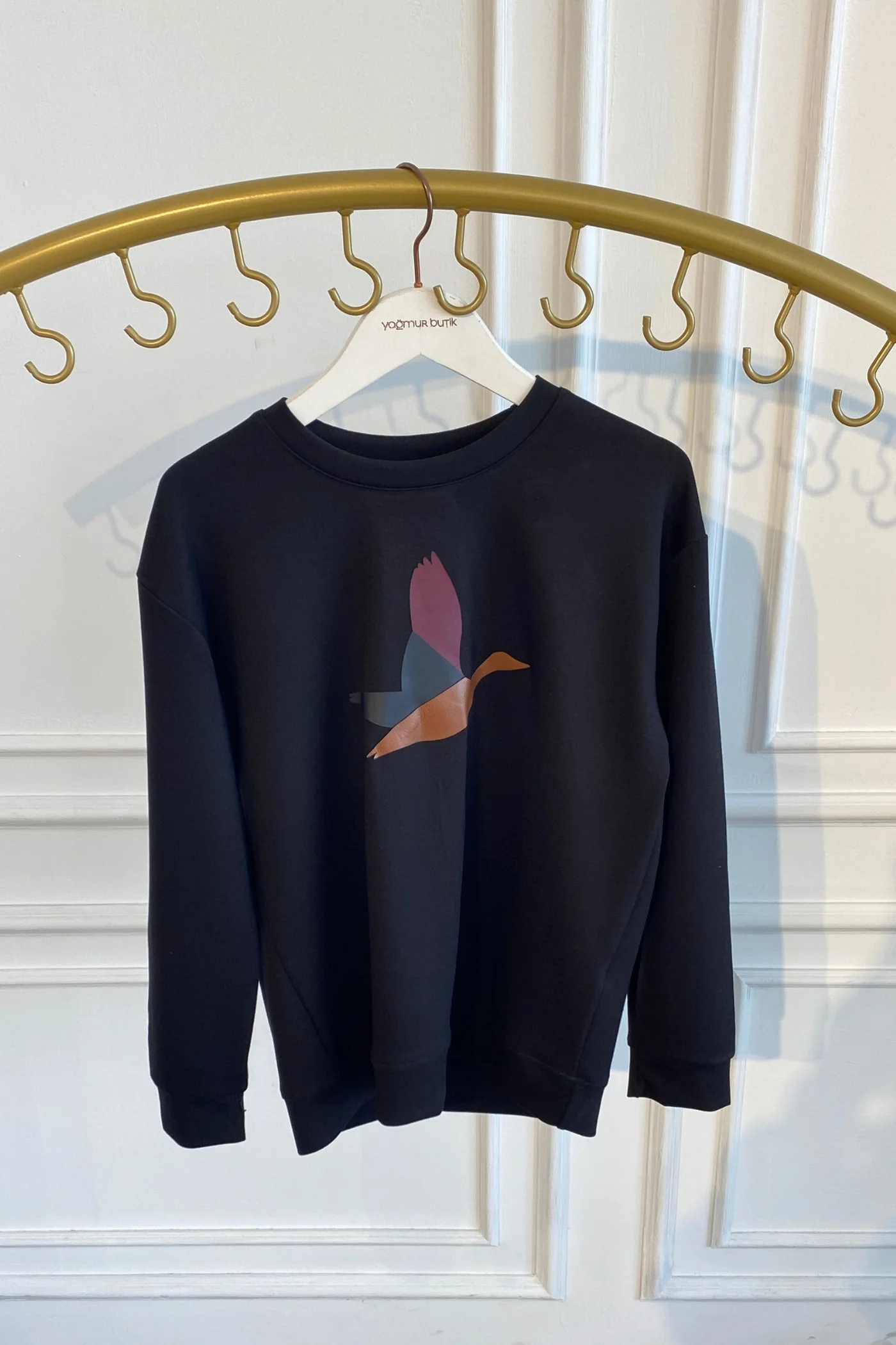 Önü Kuş Baskılı Sweat  - SIYAH