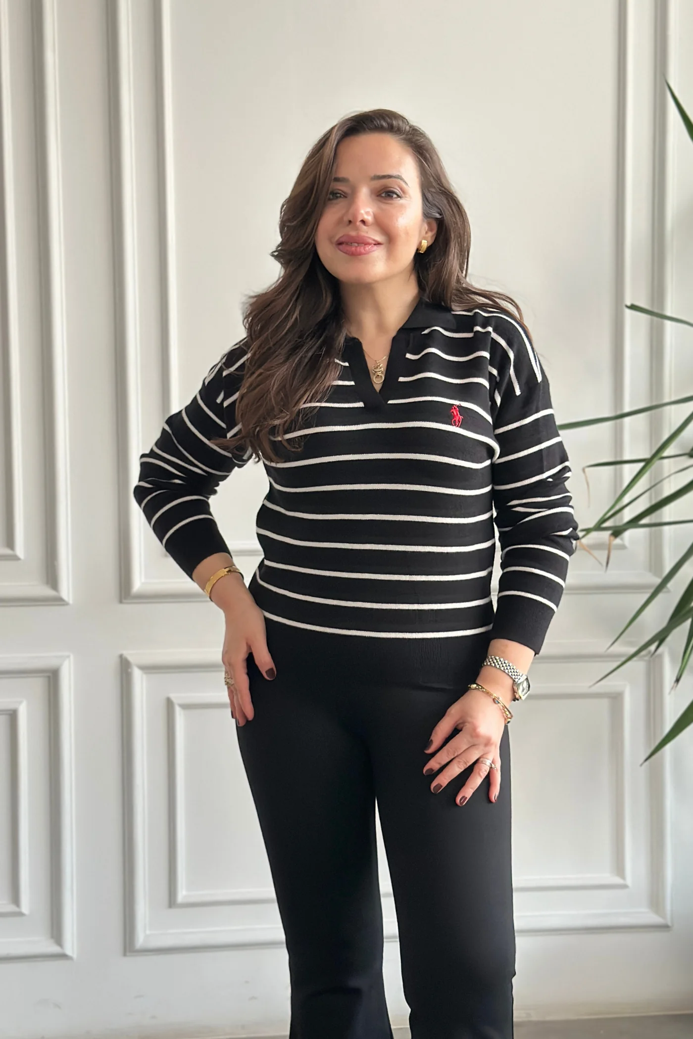 Polo Yaka Çizgili Triko