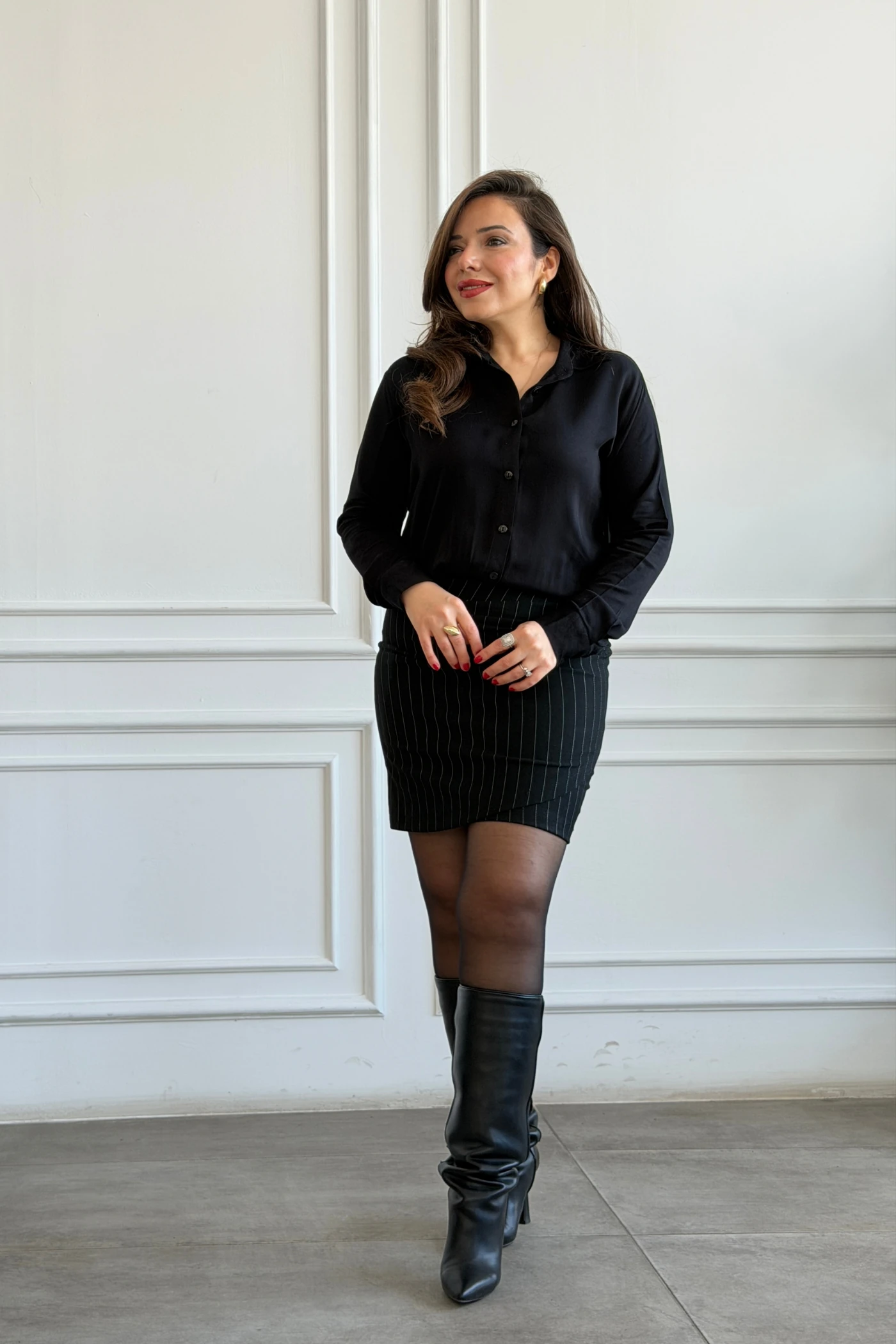 Gömlek Detaylı Scuba Elbise