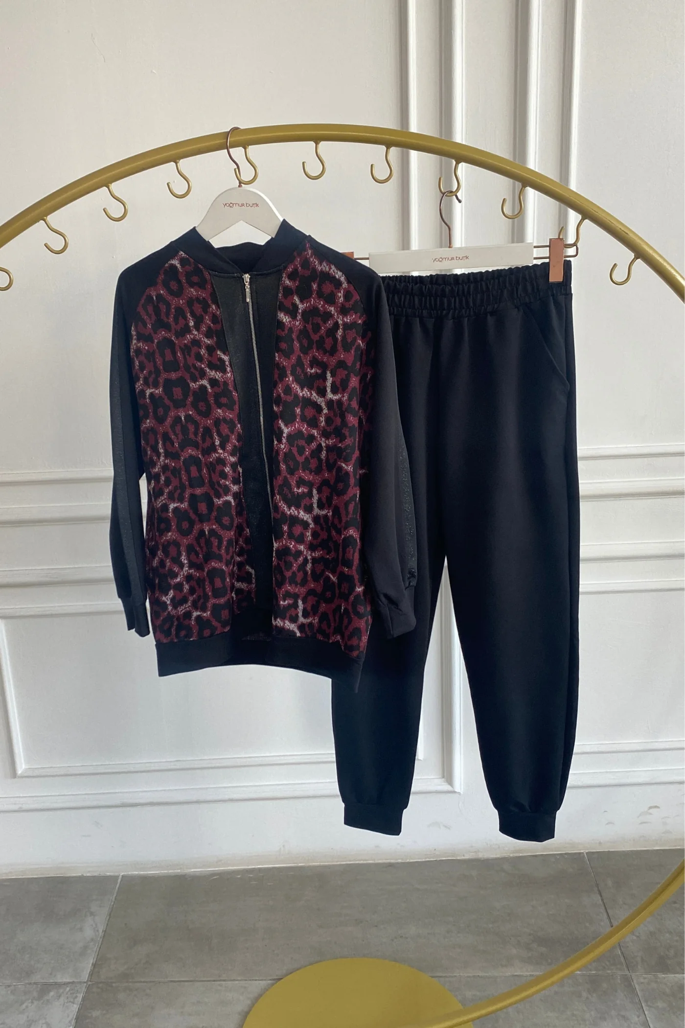 Leopar Detaylı Fermuarlı Eşofman Takımı  - MURDUM