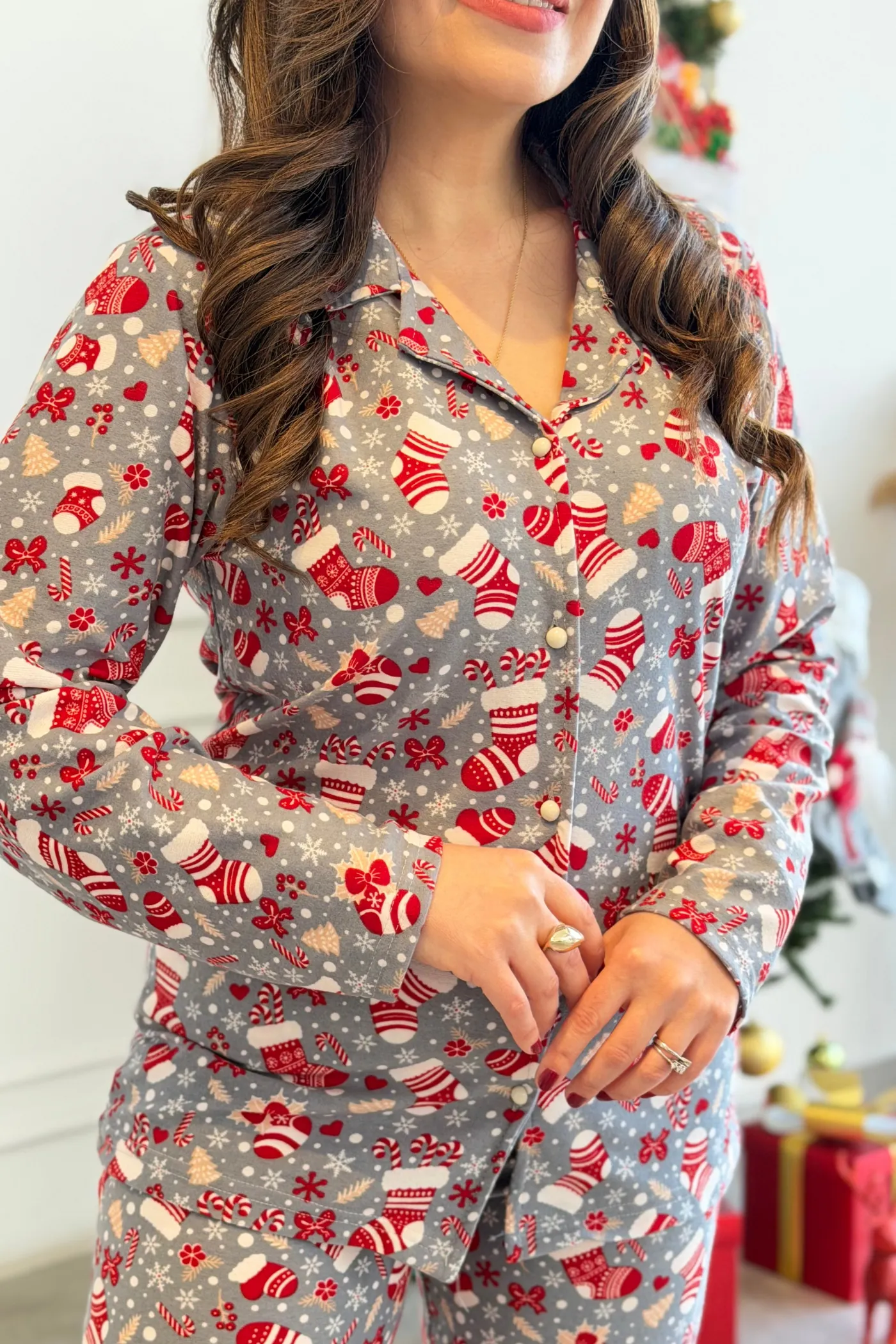 Çorap Desenli Pijama Takımı - GRI